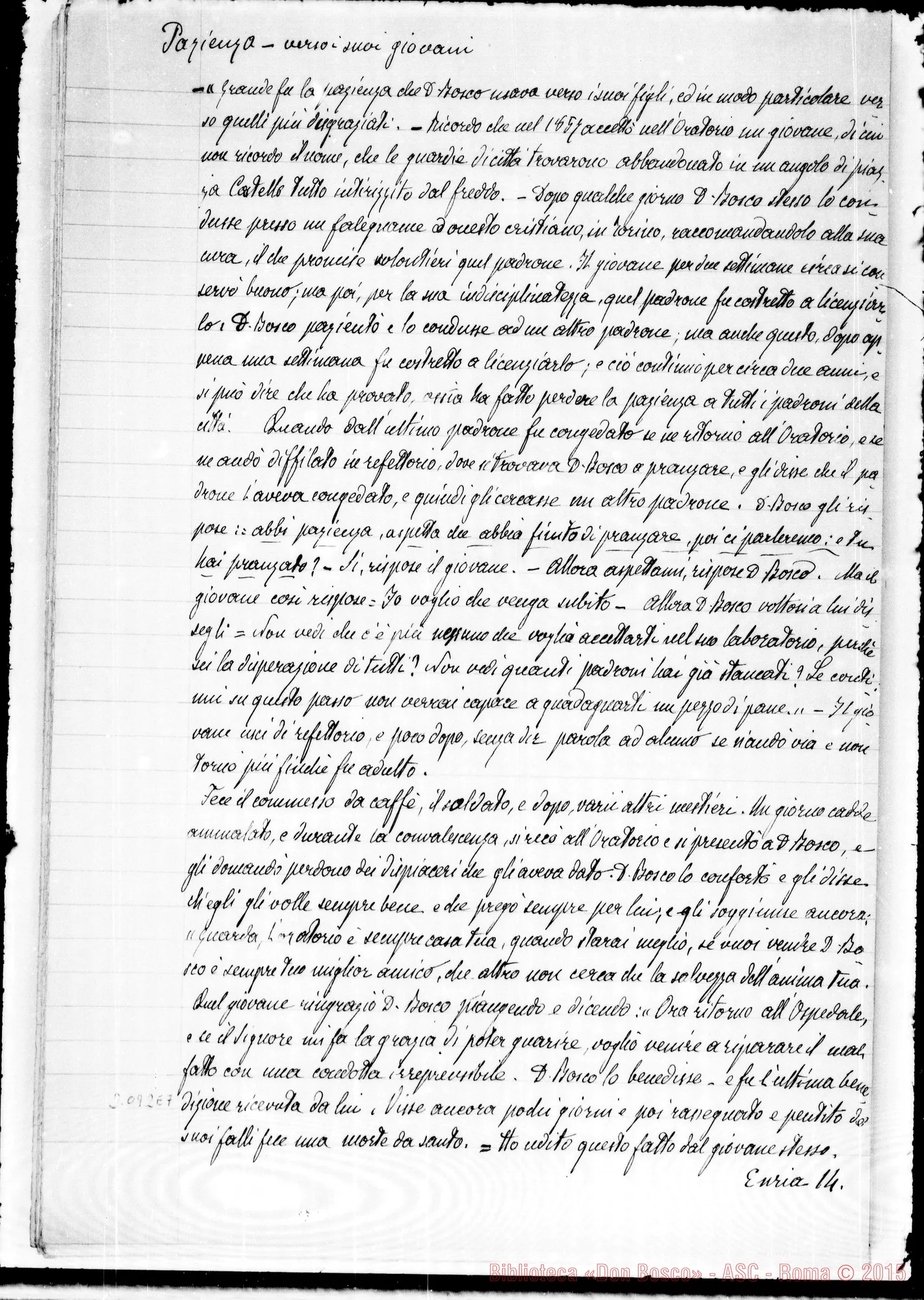 Fotogramma E 7 — Appunti ms.: Detti E fatti ricavati dalla vita di D. Bosco