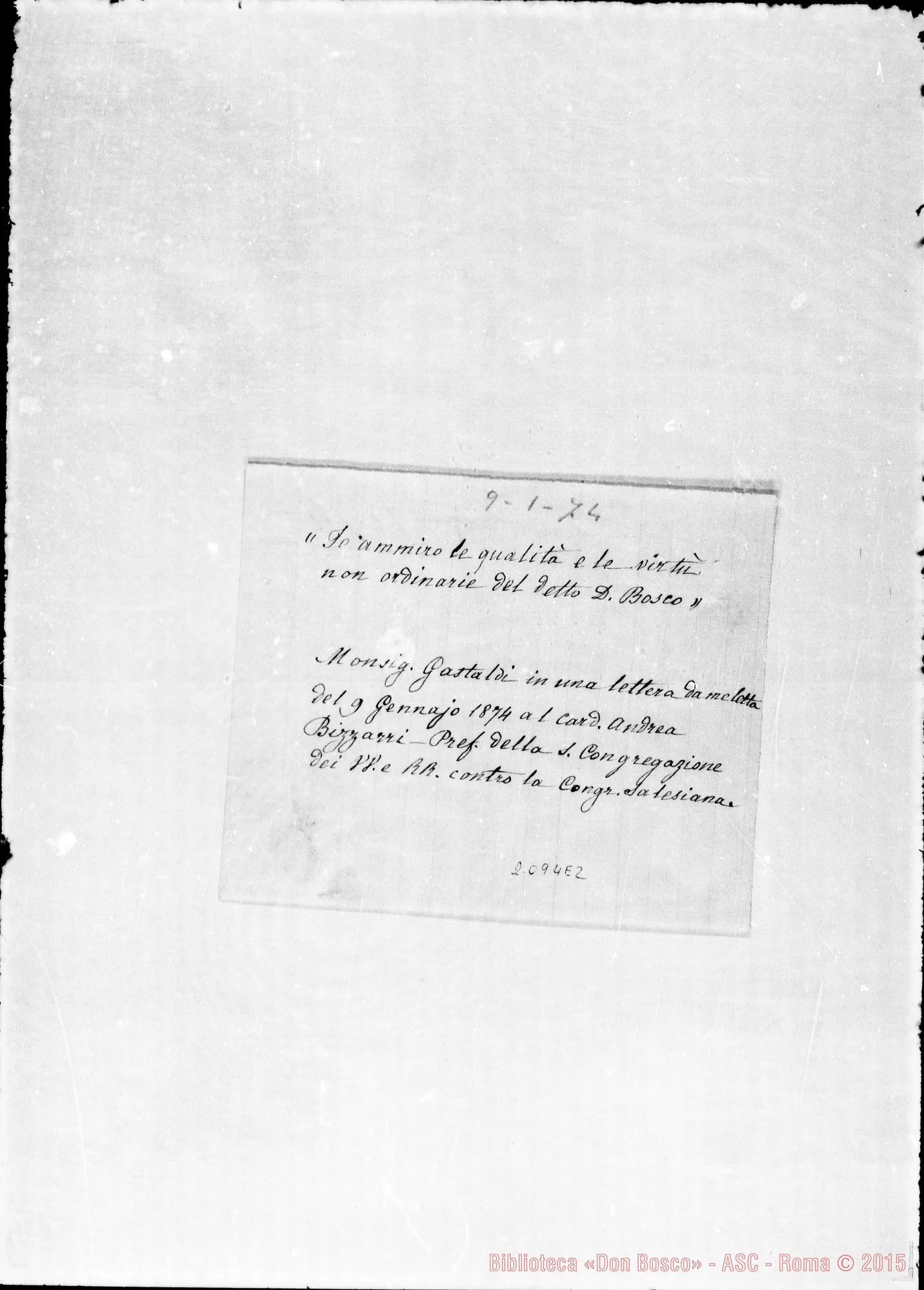 Fotogramma E 2 — Mons. Gastaldi in lettera al Card. Bizzarri