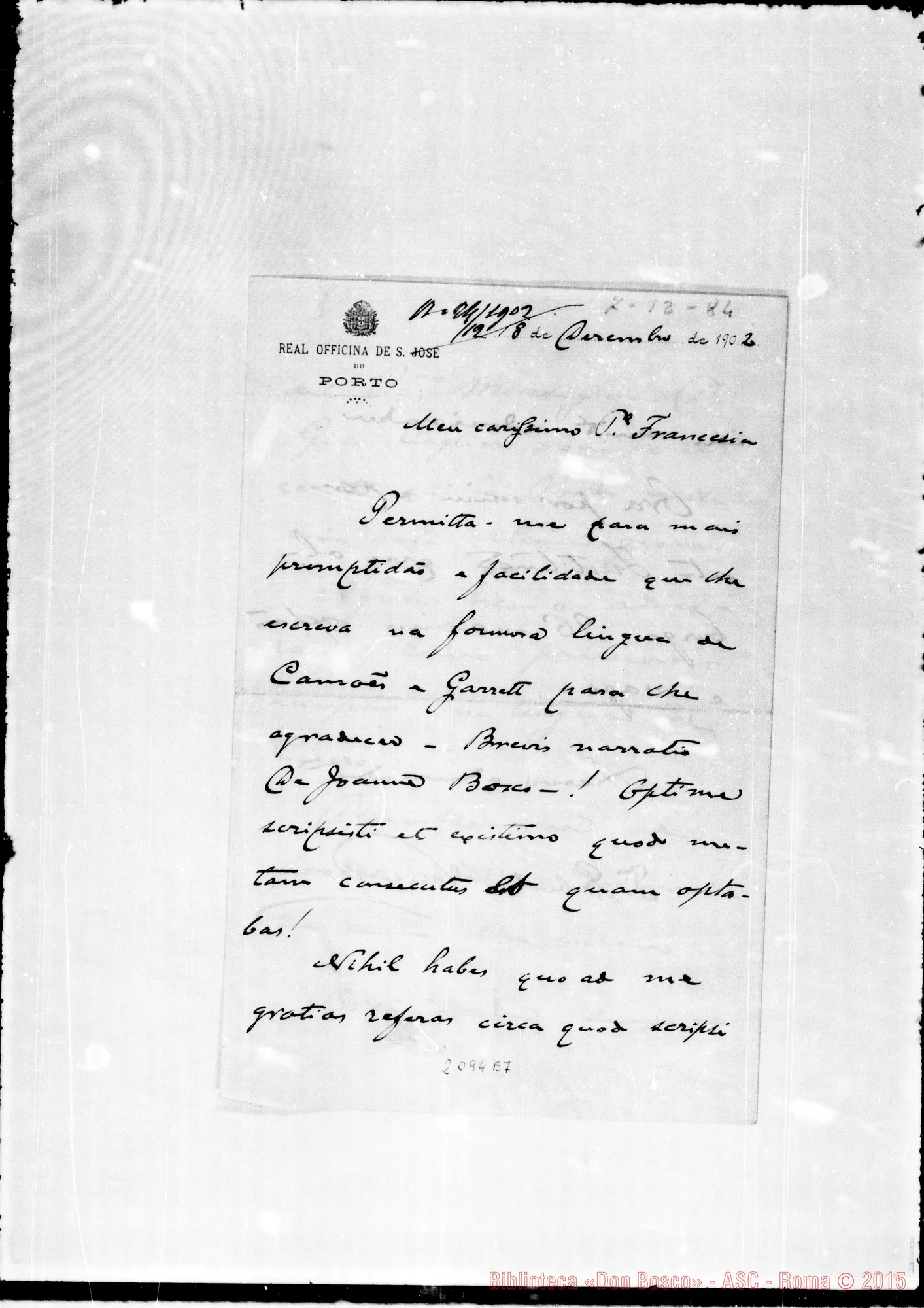 Fotogramma E 7 — Lettera A D. Francesia (1902)