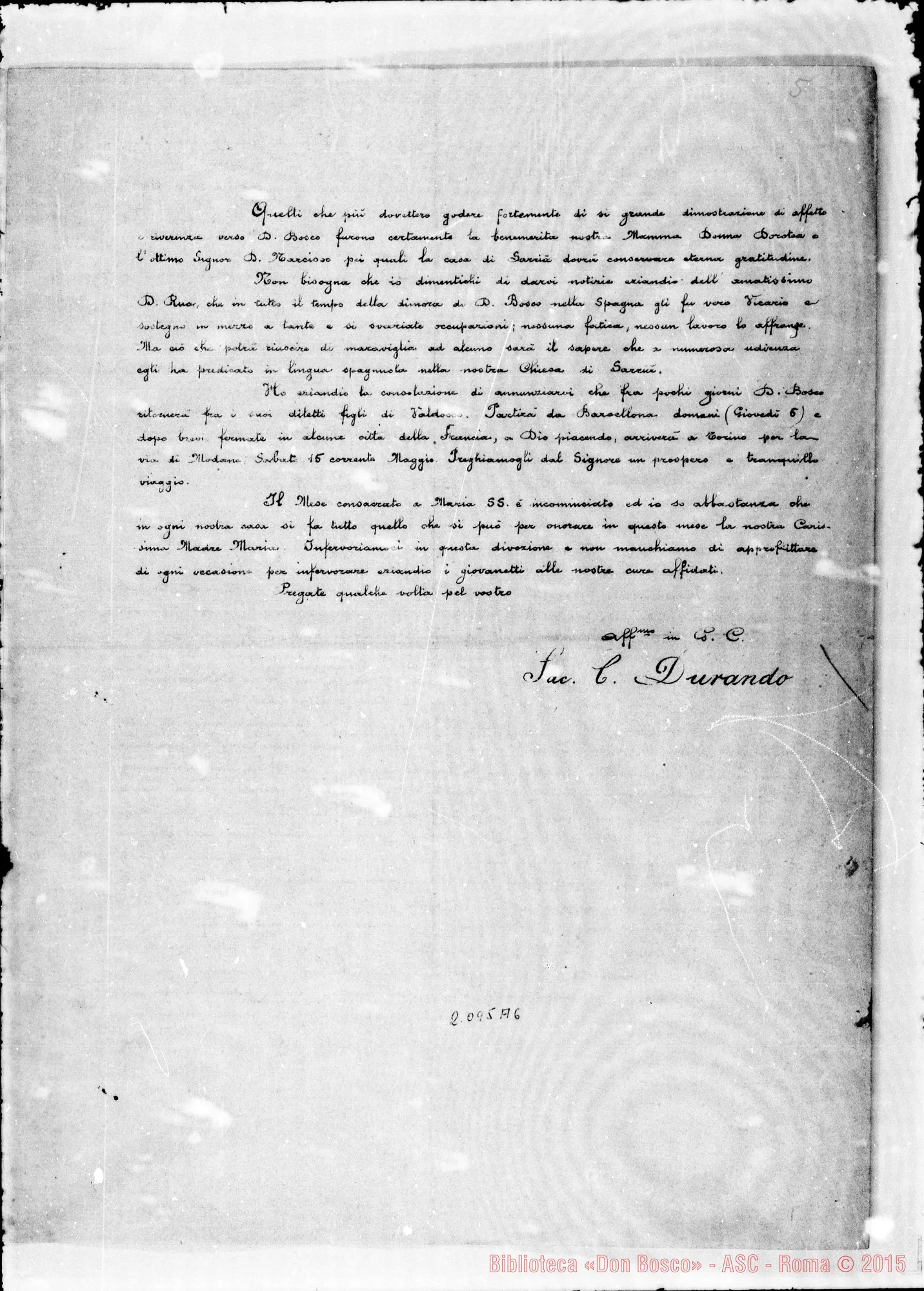 Fotogramma A 6 — Lettera circolare di D. Durando nel 1886