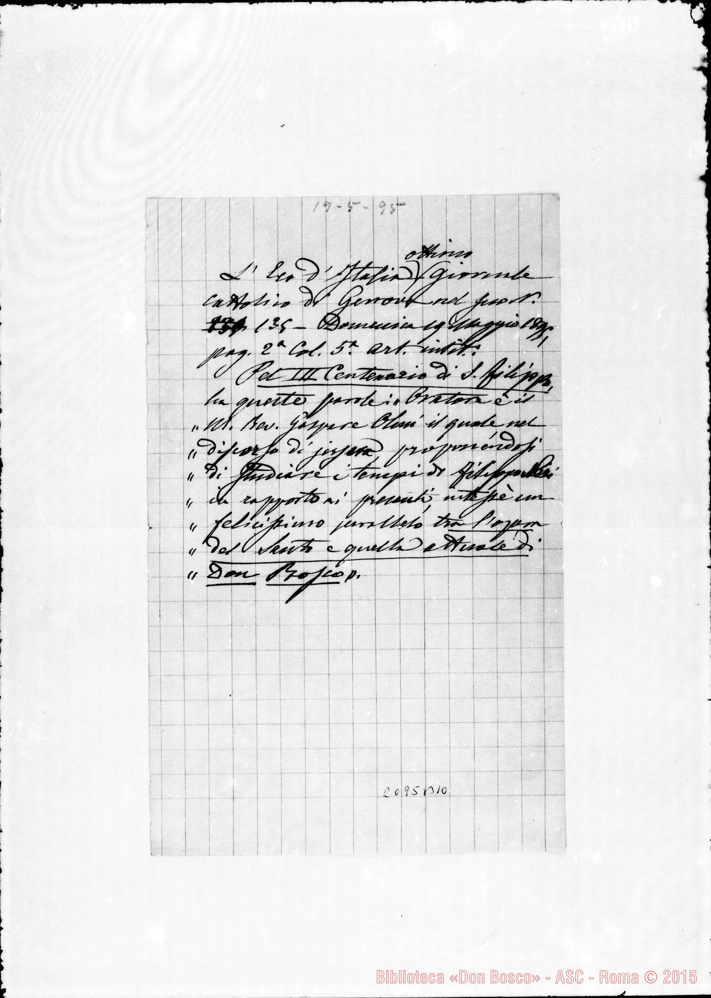 Fotogramma B 10 — Dell’Eco d’Italia, per il III Centenario di S. Filippo. Copia