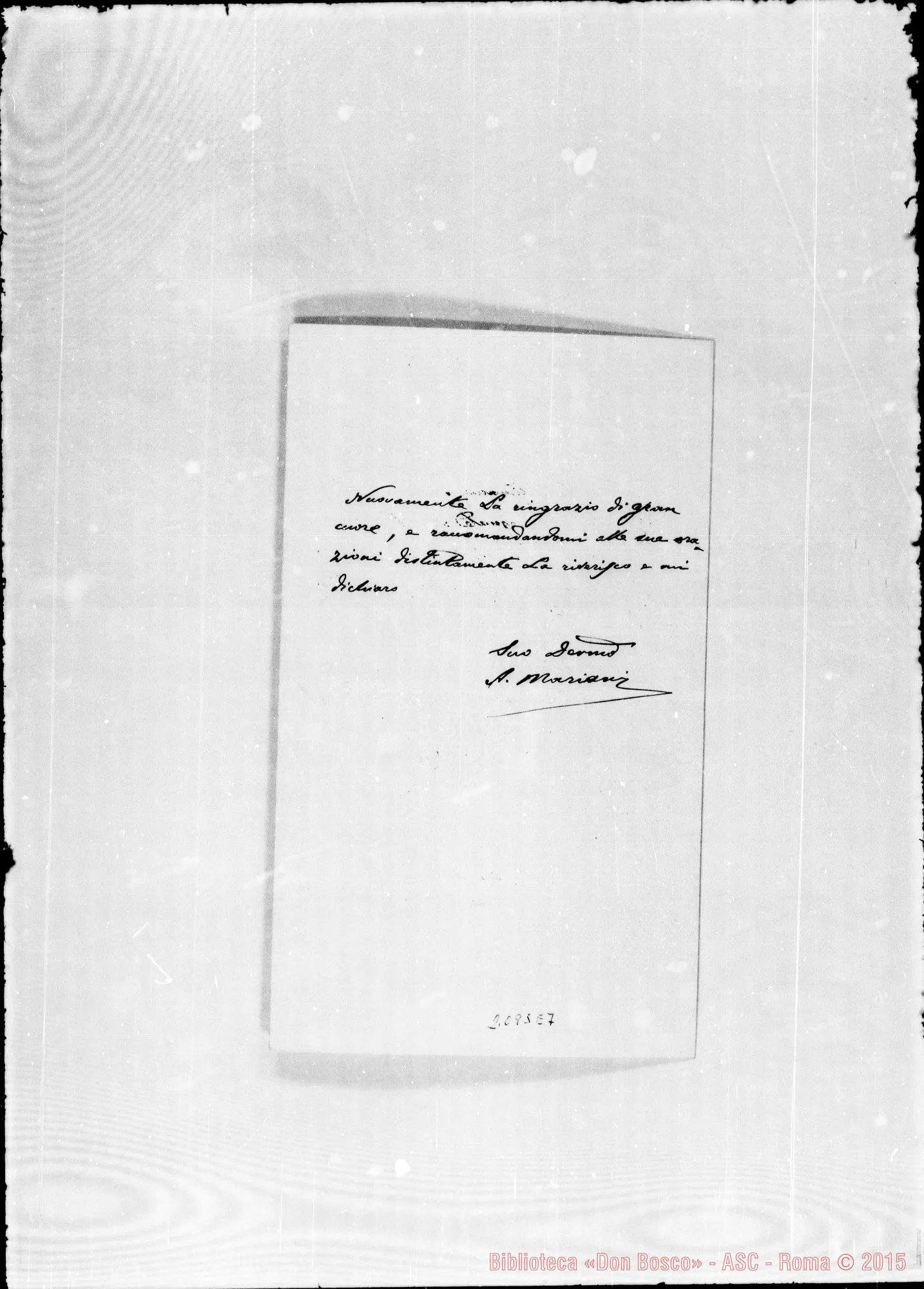 Fotogramma E 7 — Lettera originale: Mons. Mariani-D. Rua