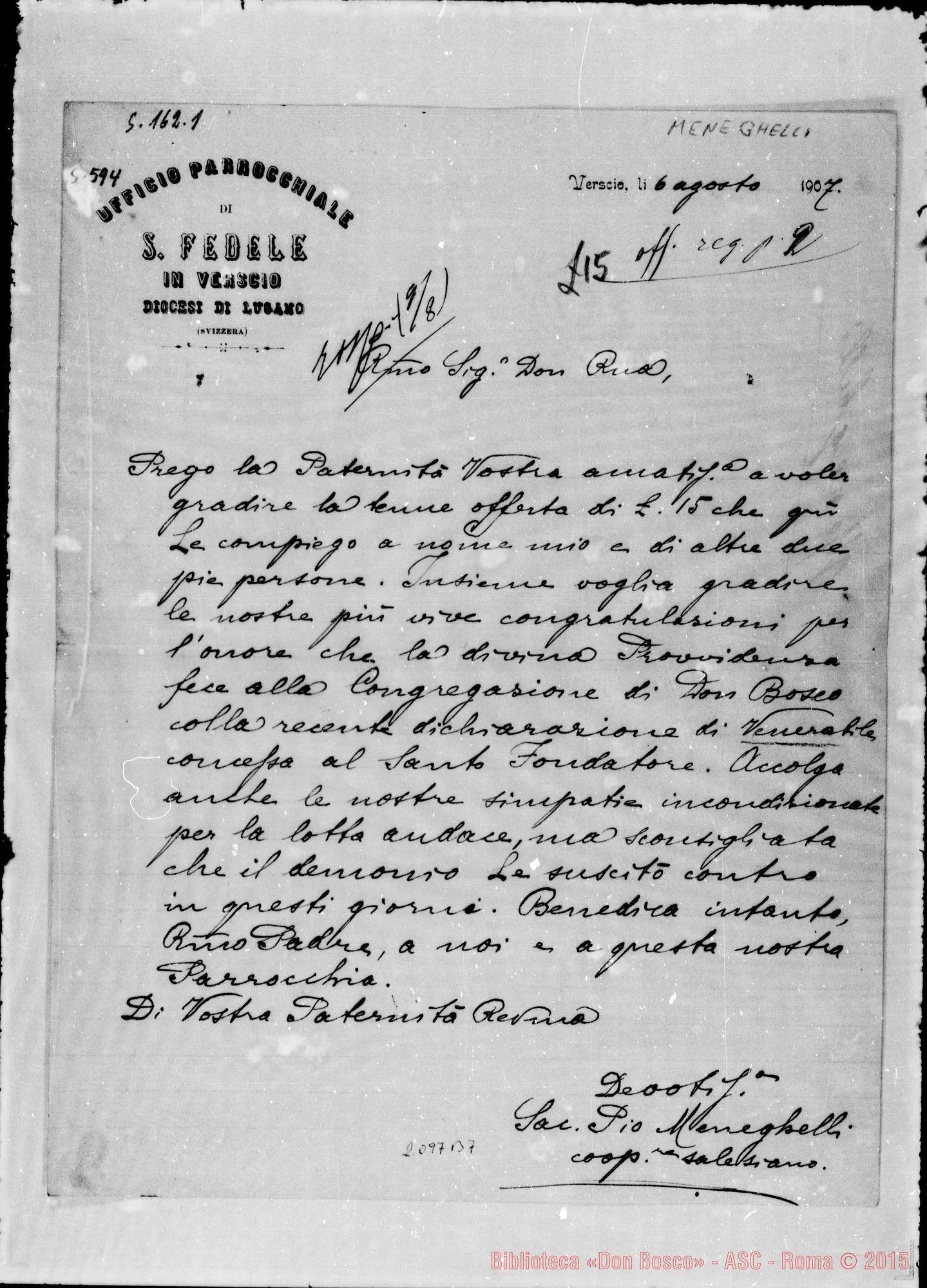 Fotogramma B 7 — Sac. Pio Meneghelli-D. Rua