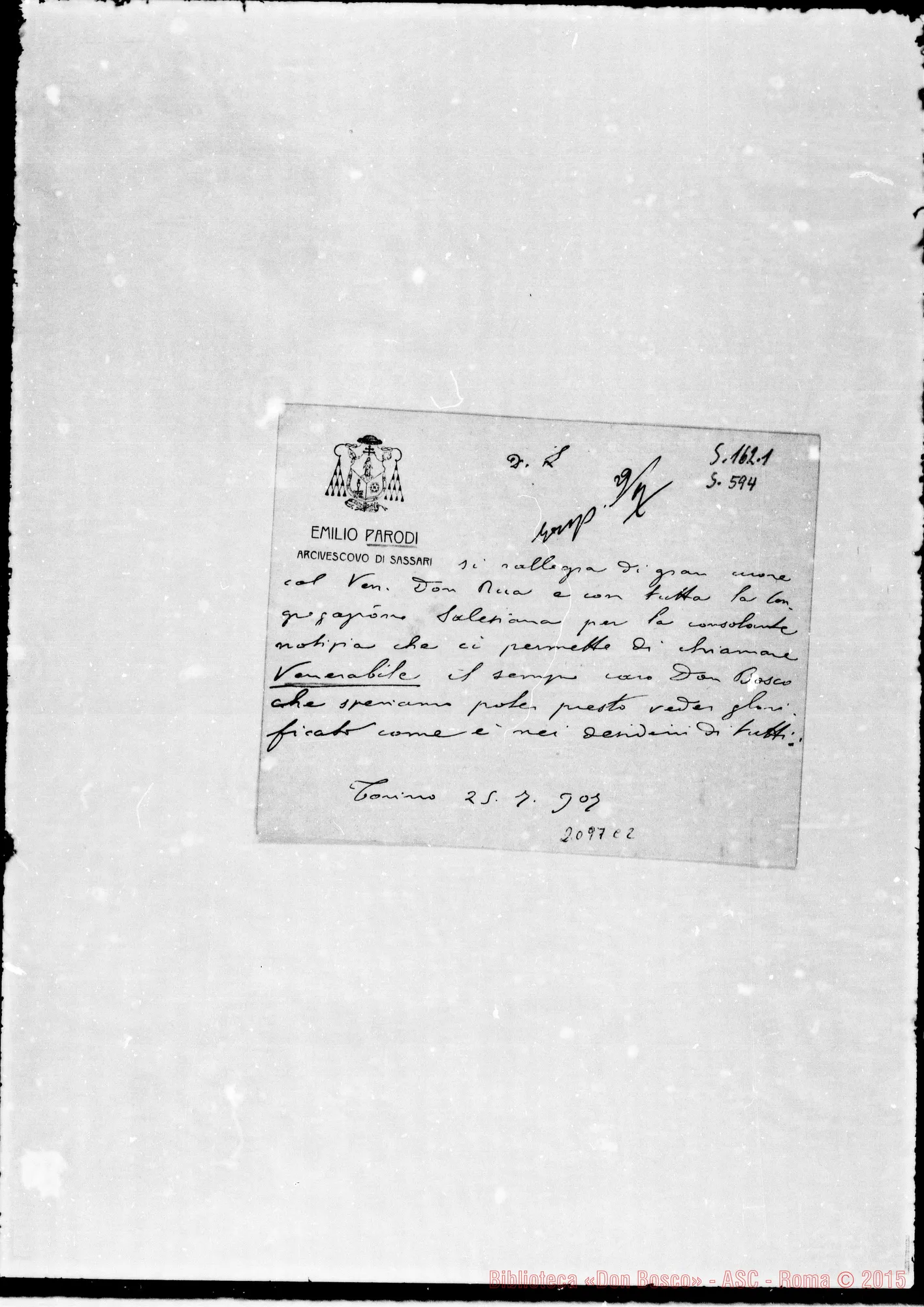 Fotogramma C 2 — Mons. Emilio Parodi, vesc. di Sassari-D. Rua