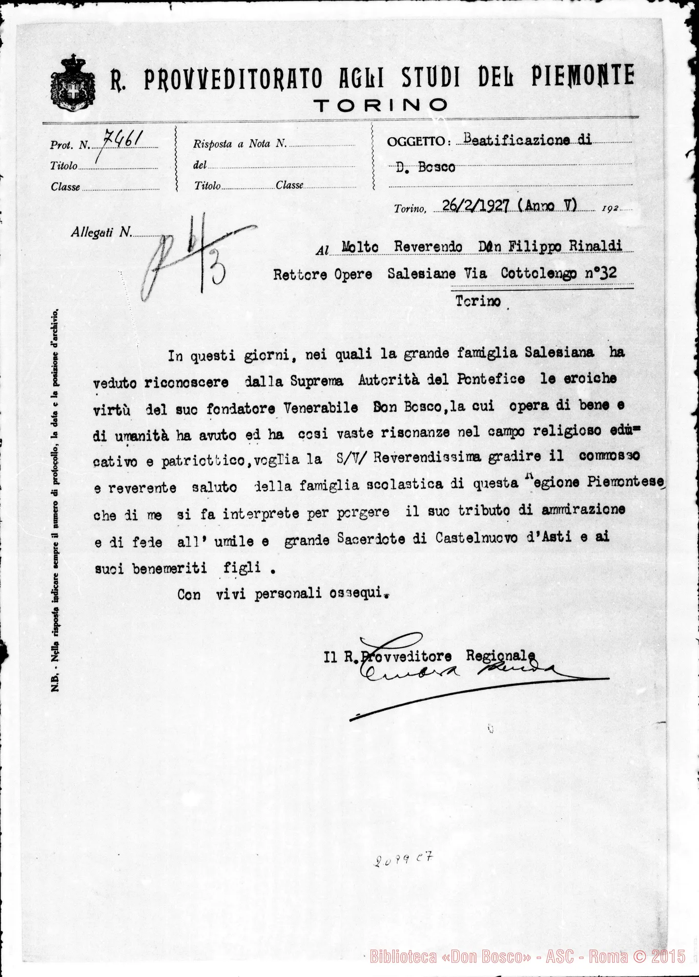 Fotogramma C 7 — Provveditore Generale agli studi-D. Rinaldi