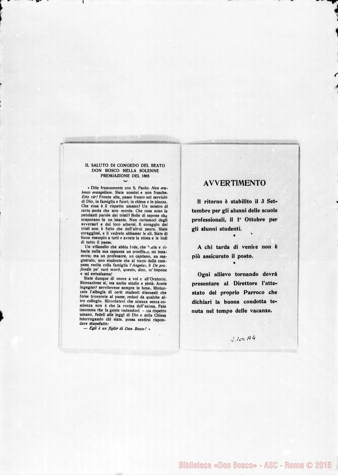 Fotogramma A 4 — Pio XI ai giovani della Casa Madre del Beato Don Bosco. Stampato