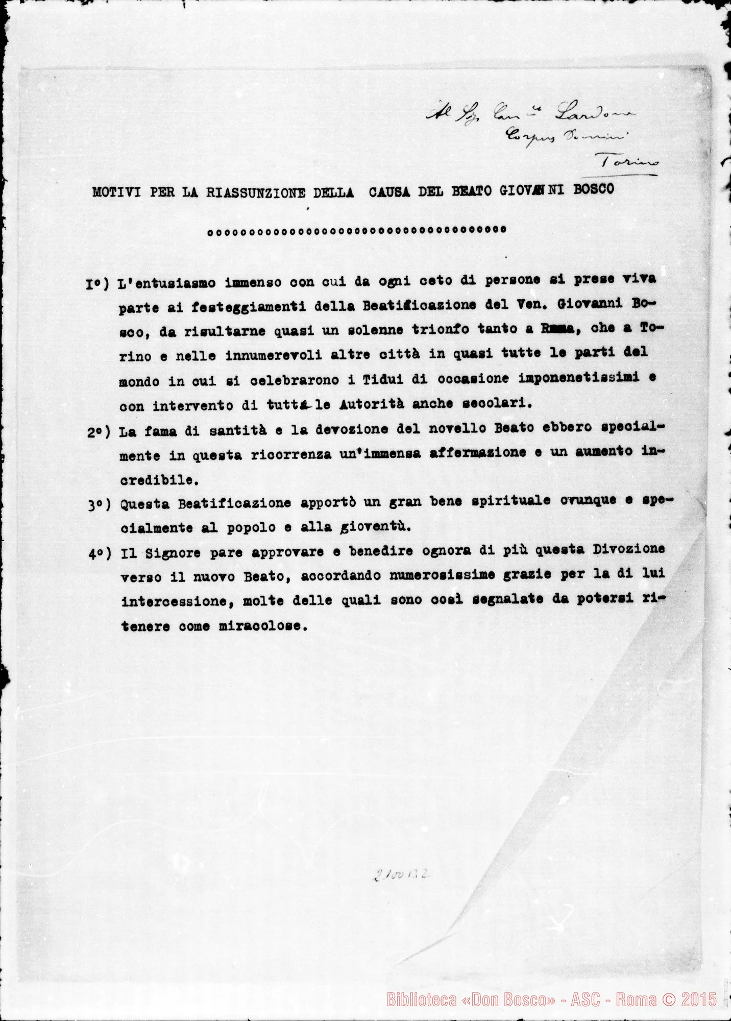 Fotogramma B 2 — Motivi per la Riassunzione della Causa