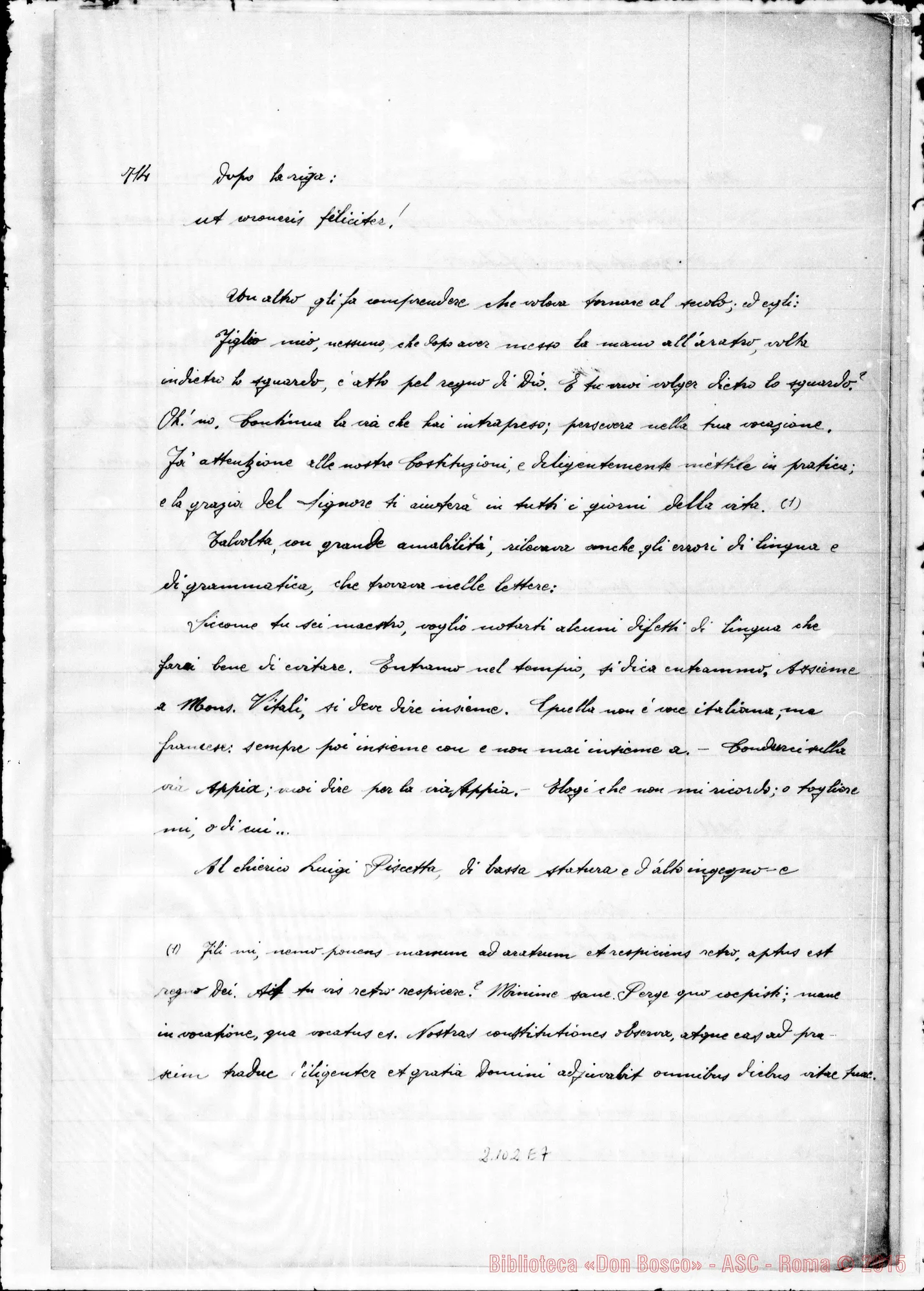 Fotogramma E 7 — Note varie per i testi. Ms.