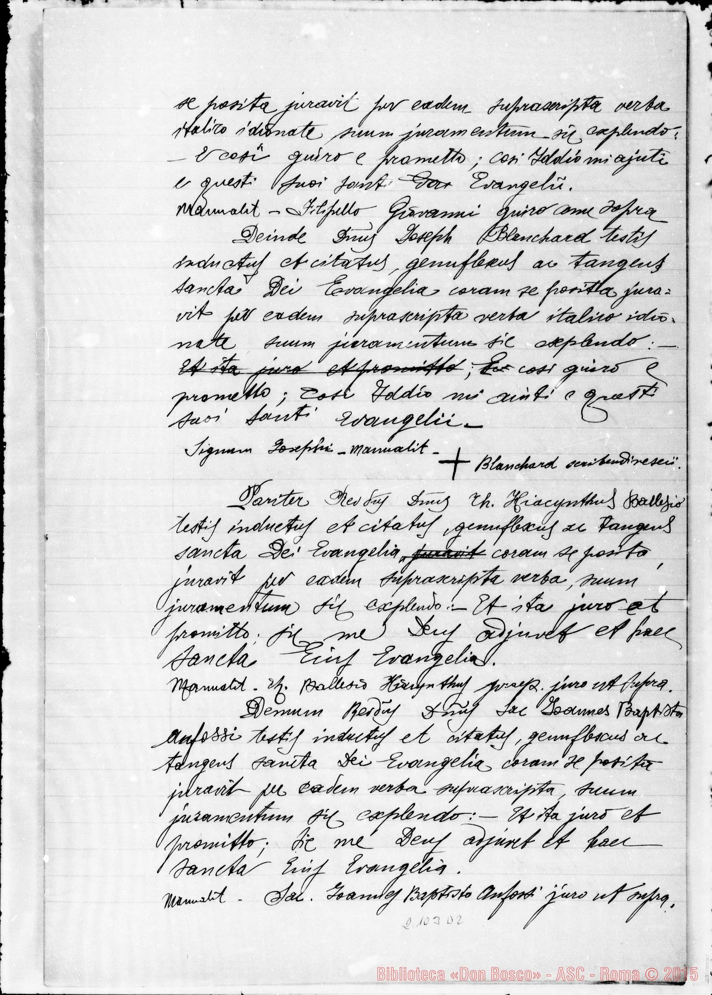 Fotogramma D 2 — Preliminari alla escussione dei Testi. Ms.