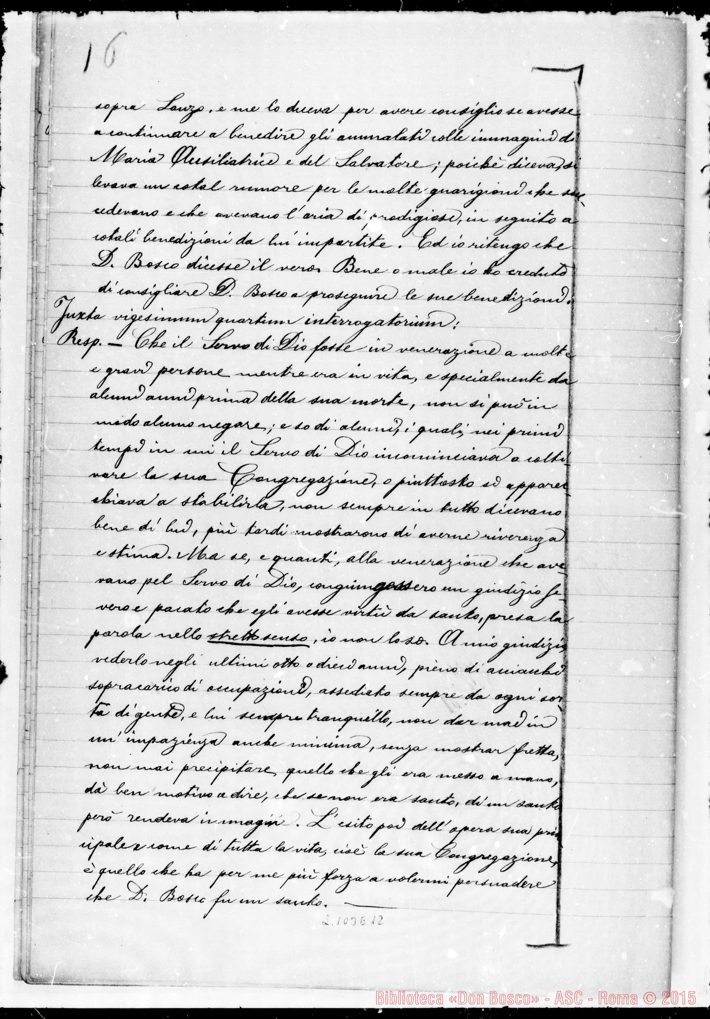 Fotogramma E 12 — DEPOSIZIONI dei Testi: Mons. Bertagna. Ms. originale
