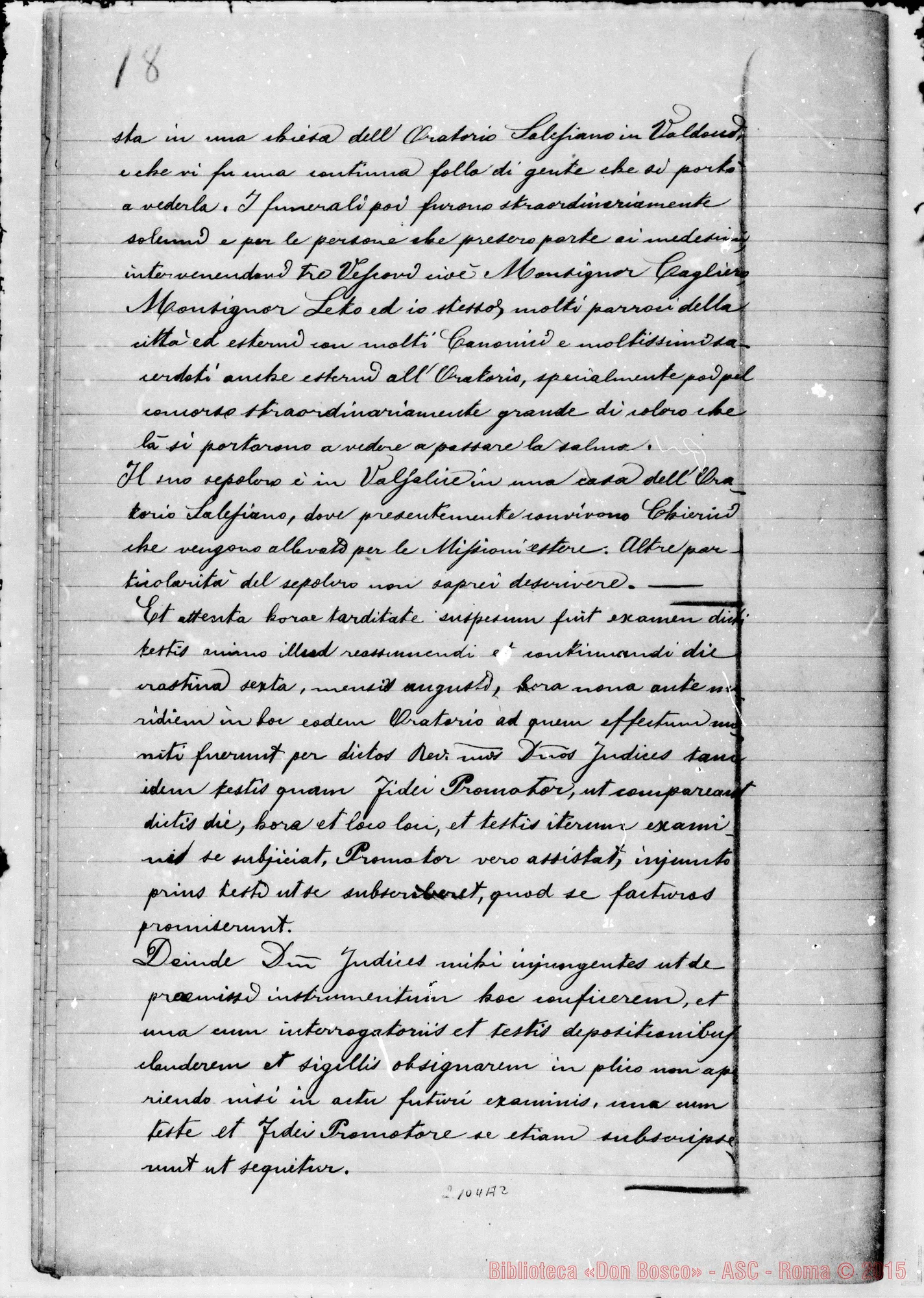 Fotogramma A 2 — DEPOSIZIONI dei Testi: Mons. Bertagna. Ms. originale