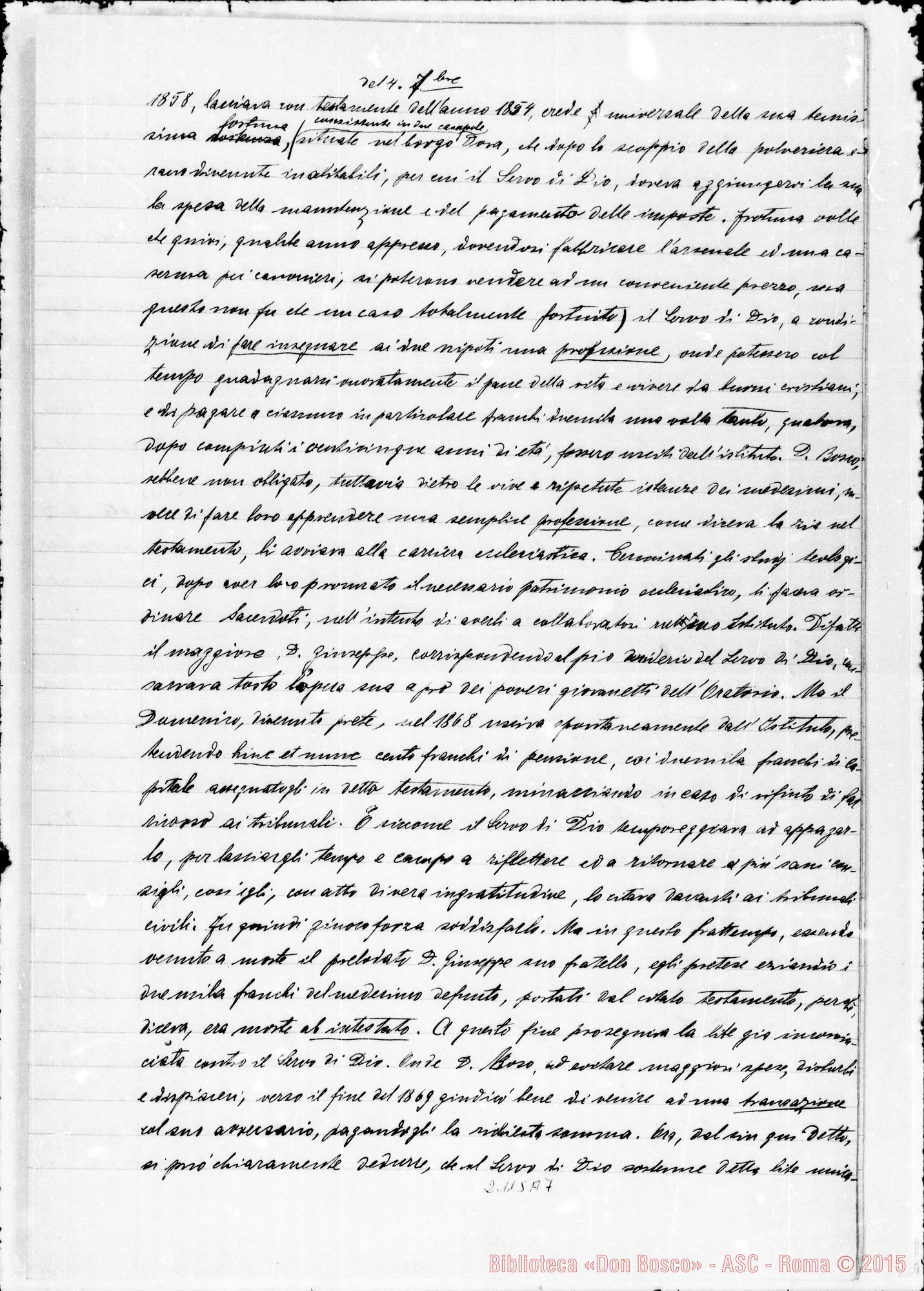 Fotogramma A 7 — Scritture di D. Berto riguardanti le testimonianze
