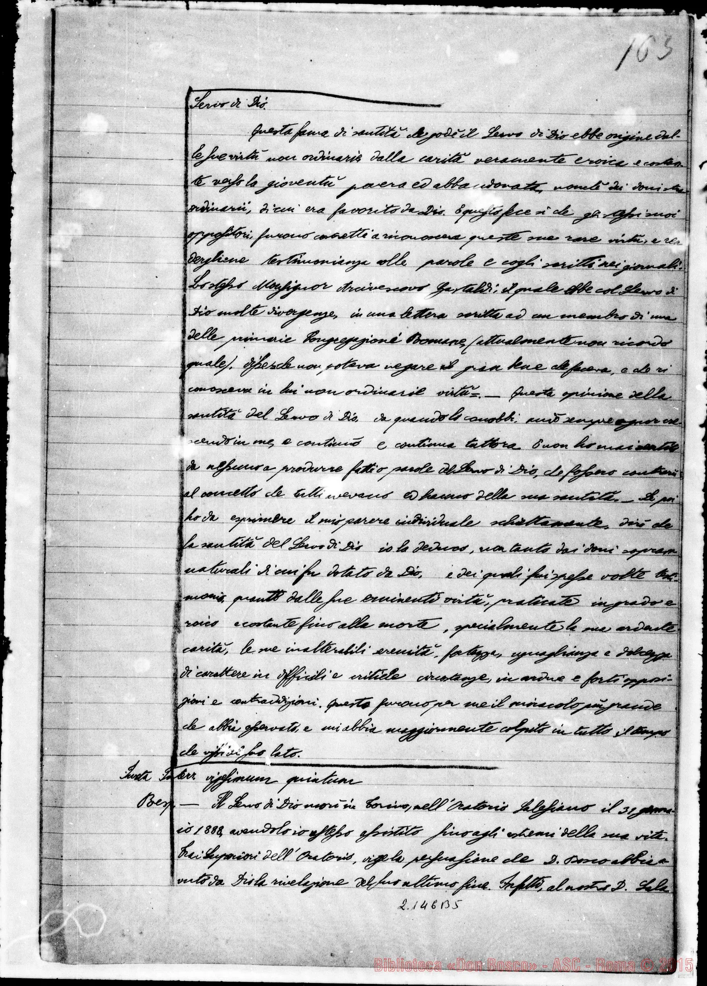 Fotogramma B 5 — Mons. Cagliero D. Giovanni: Ms. Copia A