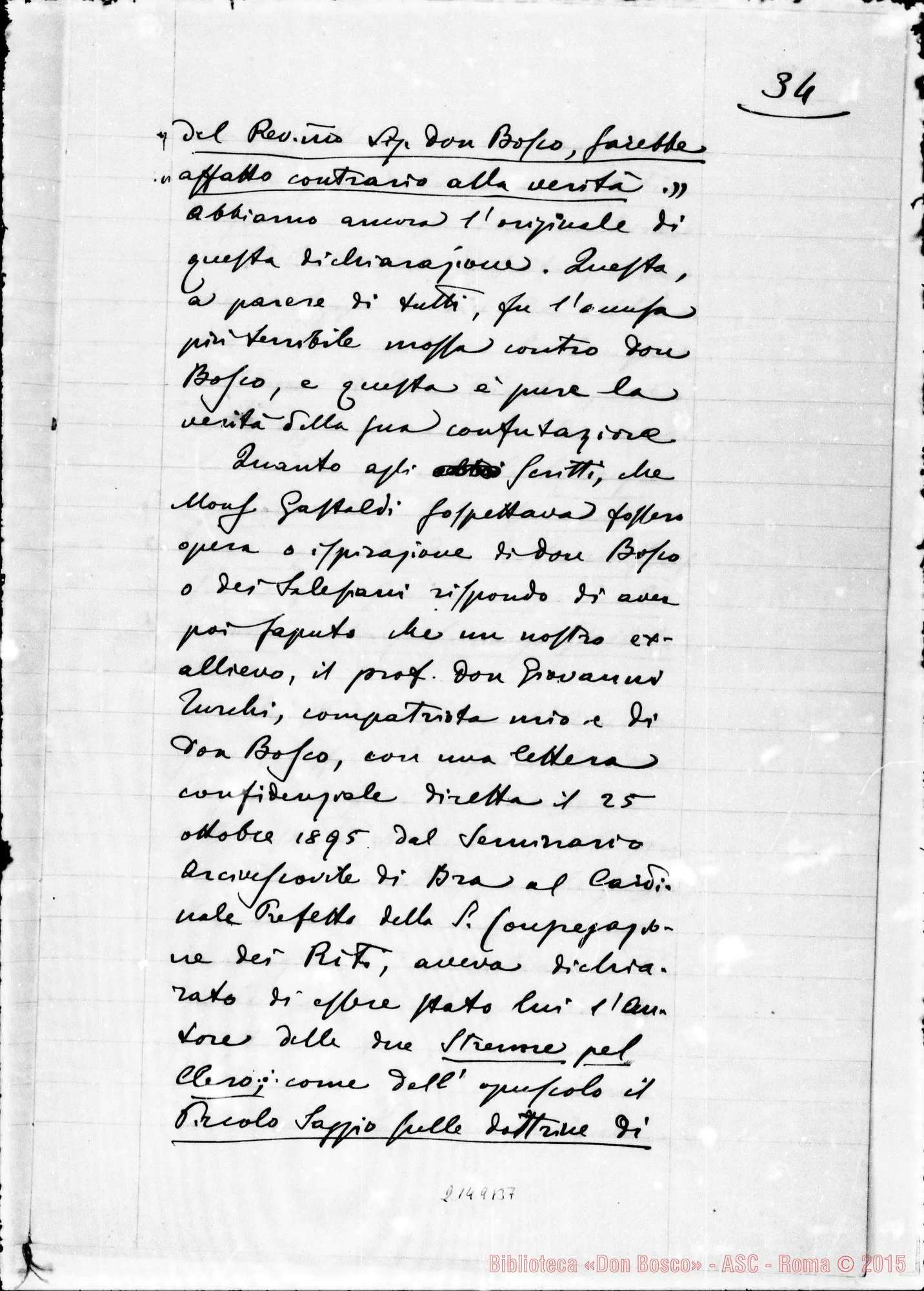 Fotogramma B 7 — Appunti preparatori per la deposizione. Ms. Cagliero