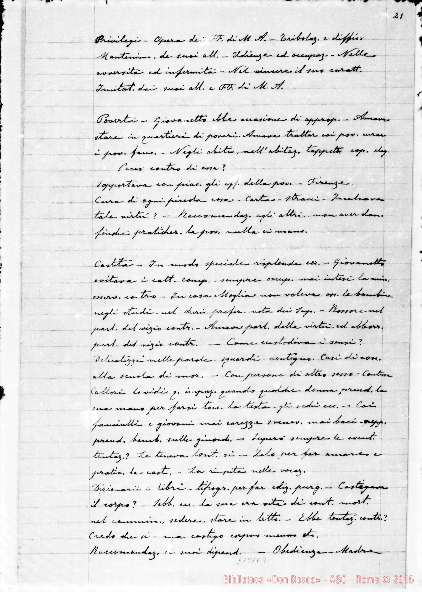 Fotogramma E 2 — Ms. Autogr. di D. Rua: Appunti su D. Bosco