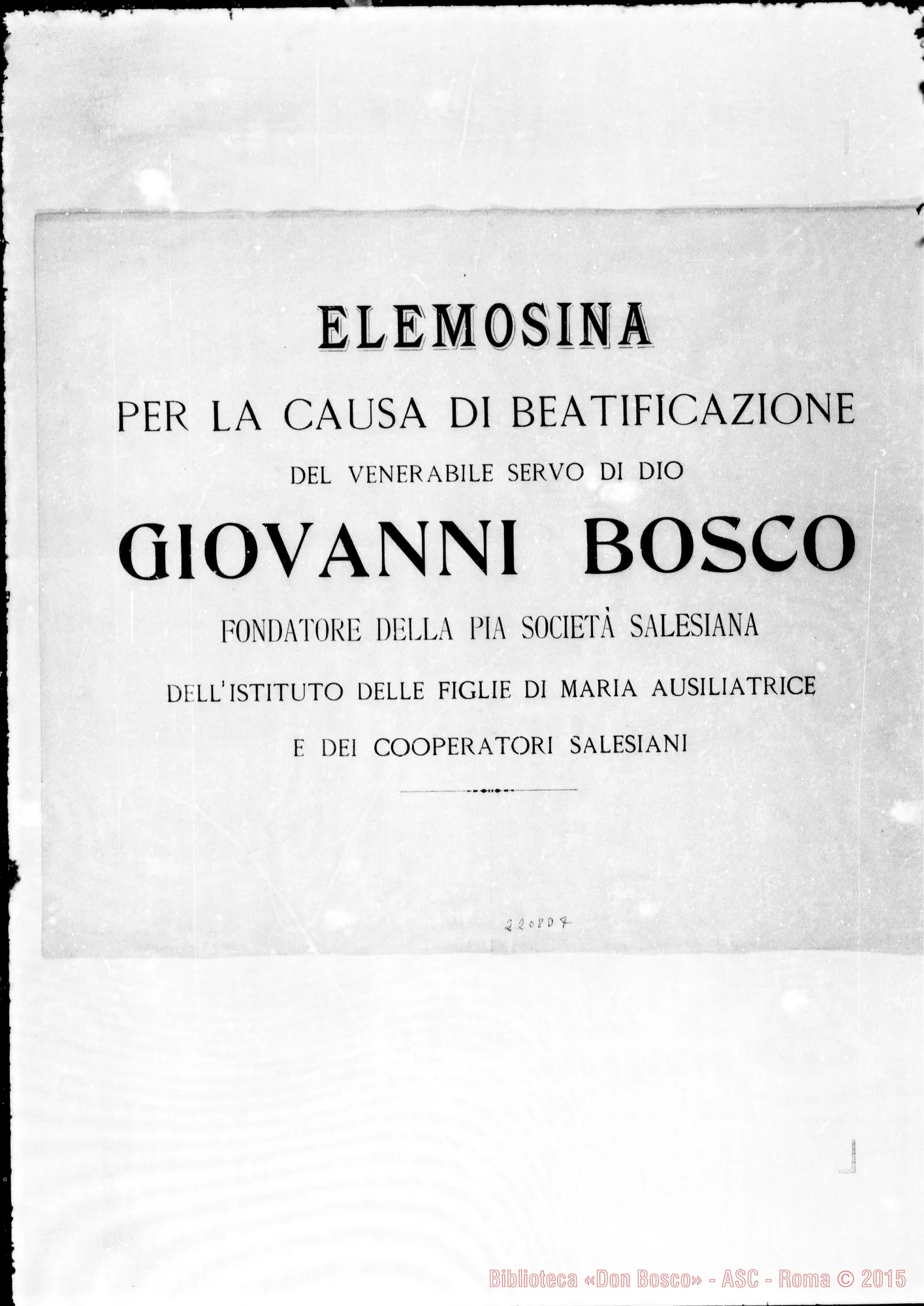 Fotogramma D 7 — Varia: Elemosina per la Causa di Beatificazione