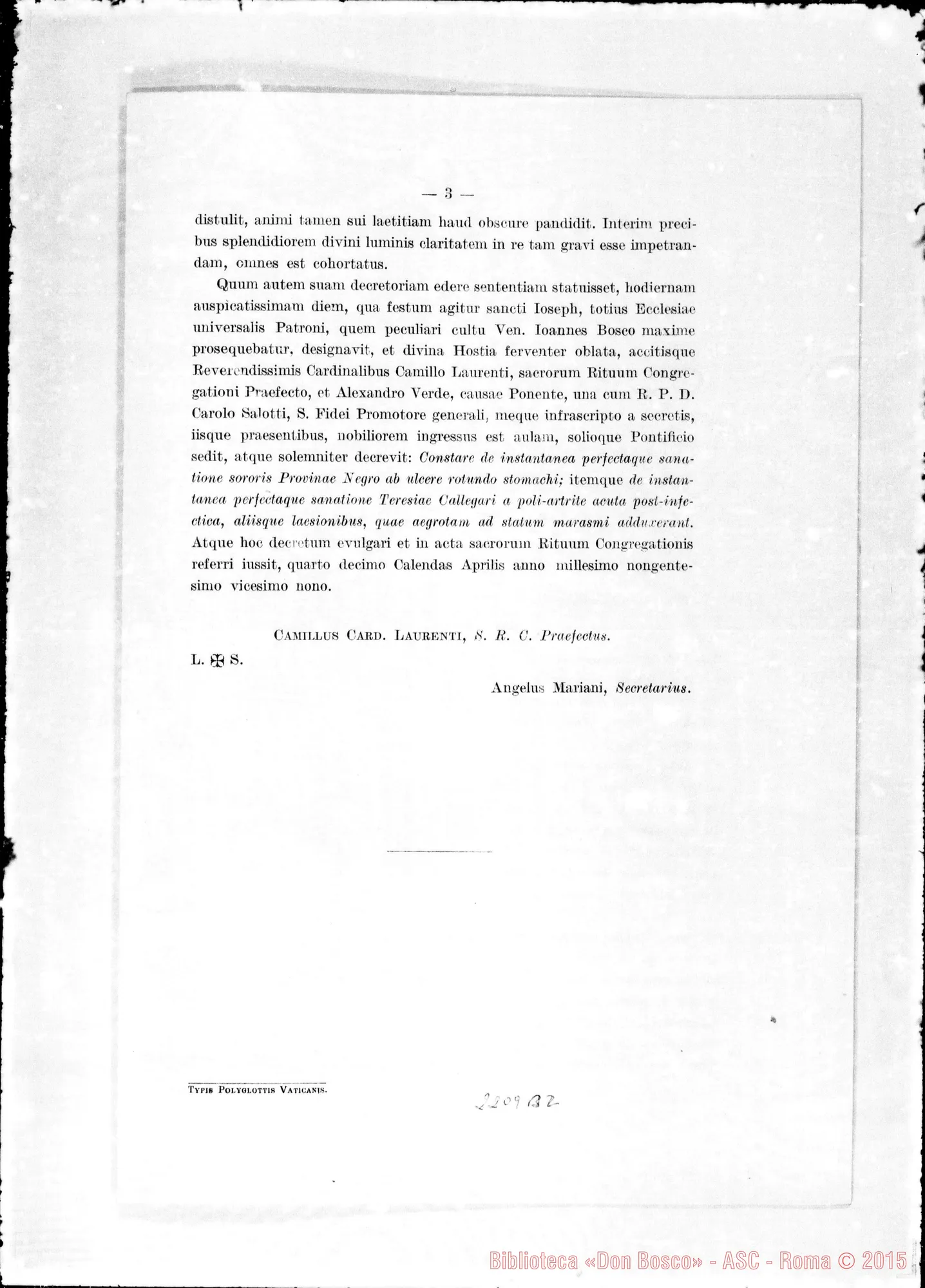 Fotogramma B 2 — Decretum: «An et de quibus miraculis constet…»