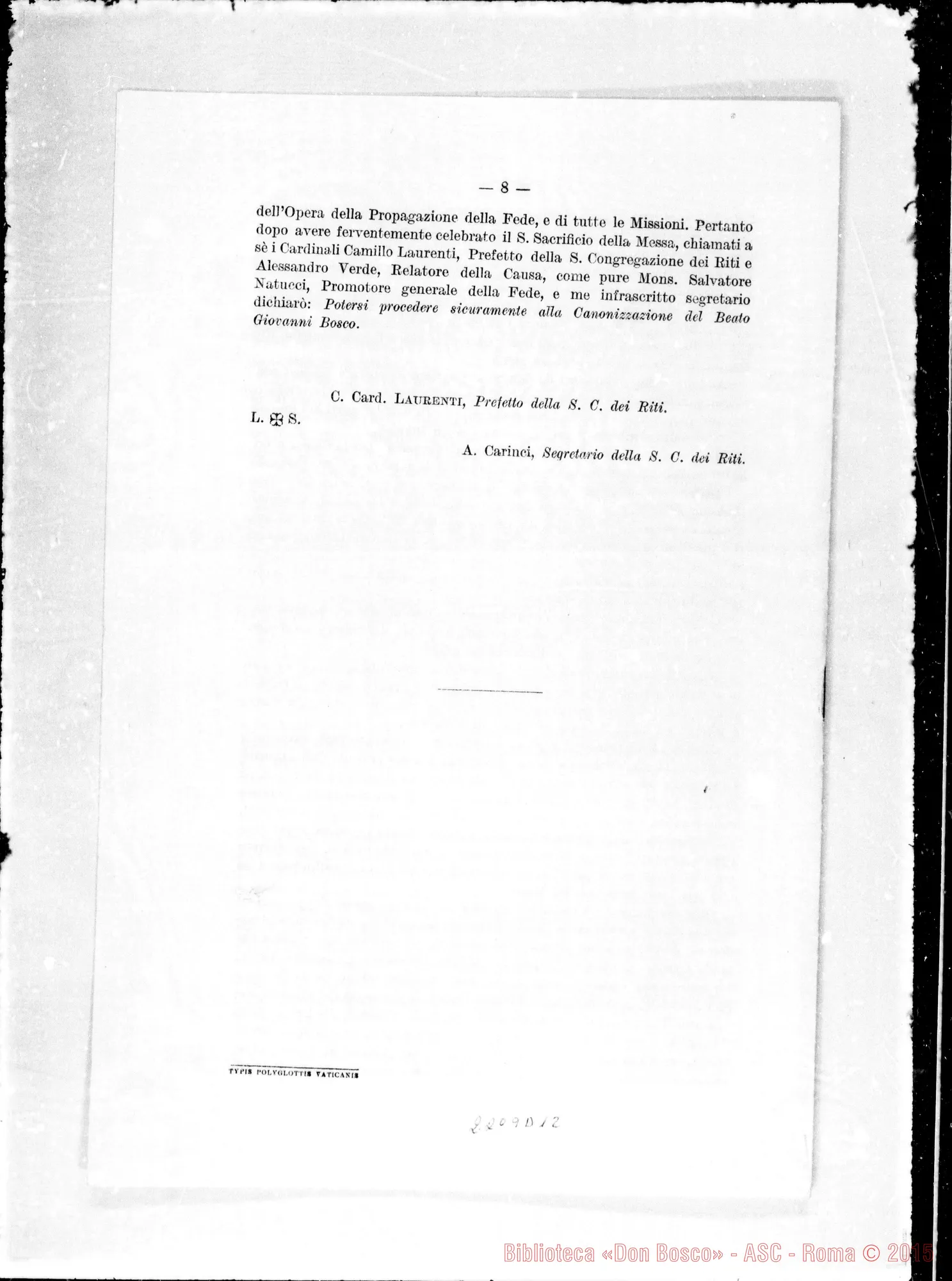 Fotogramma D 12 — Decretum: «…Tuto procedi possit ad solemnem ipsius…» «Quum decimonono…» Acclusa traduzione del Decreto