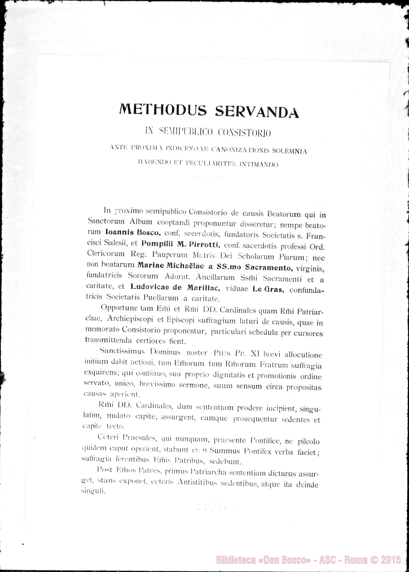 Fotogramma E 2 — Methodus servanda in Semipublico Consistorio