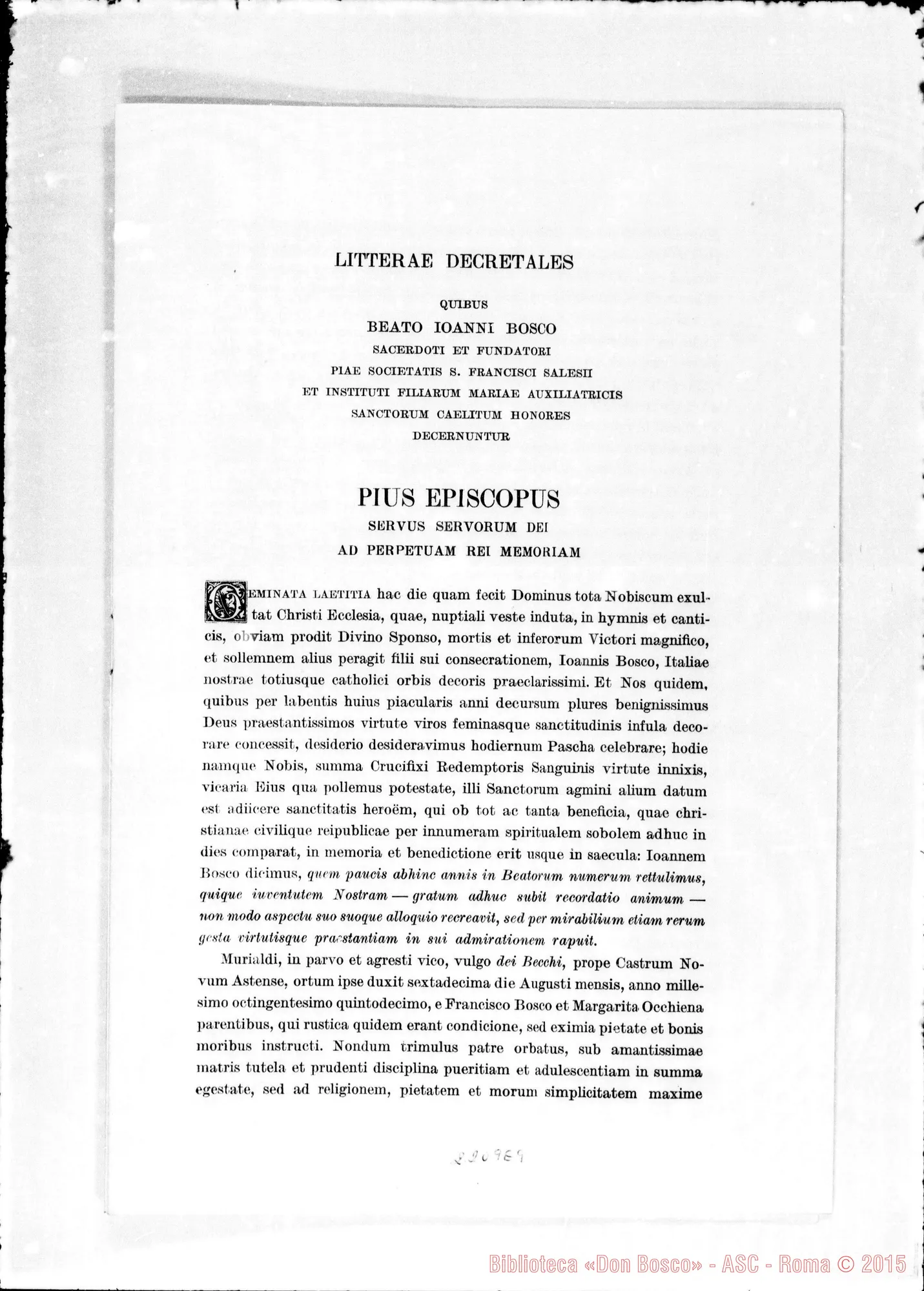 Fotogramma E 9 — Litterae Decretales: «Geminata laetitia…»