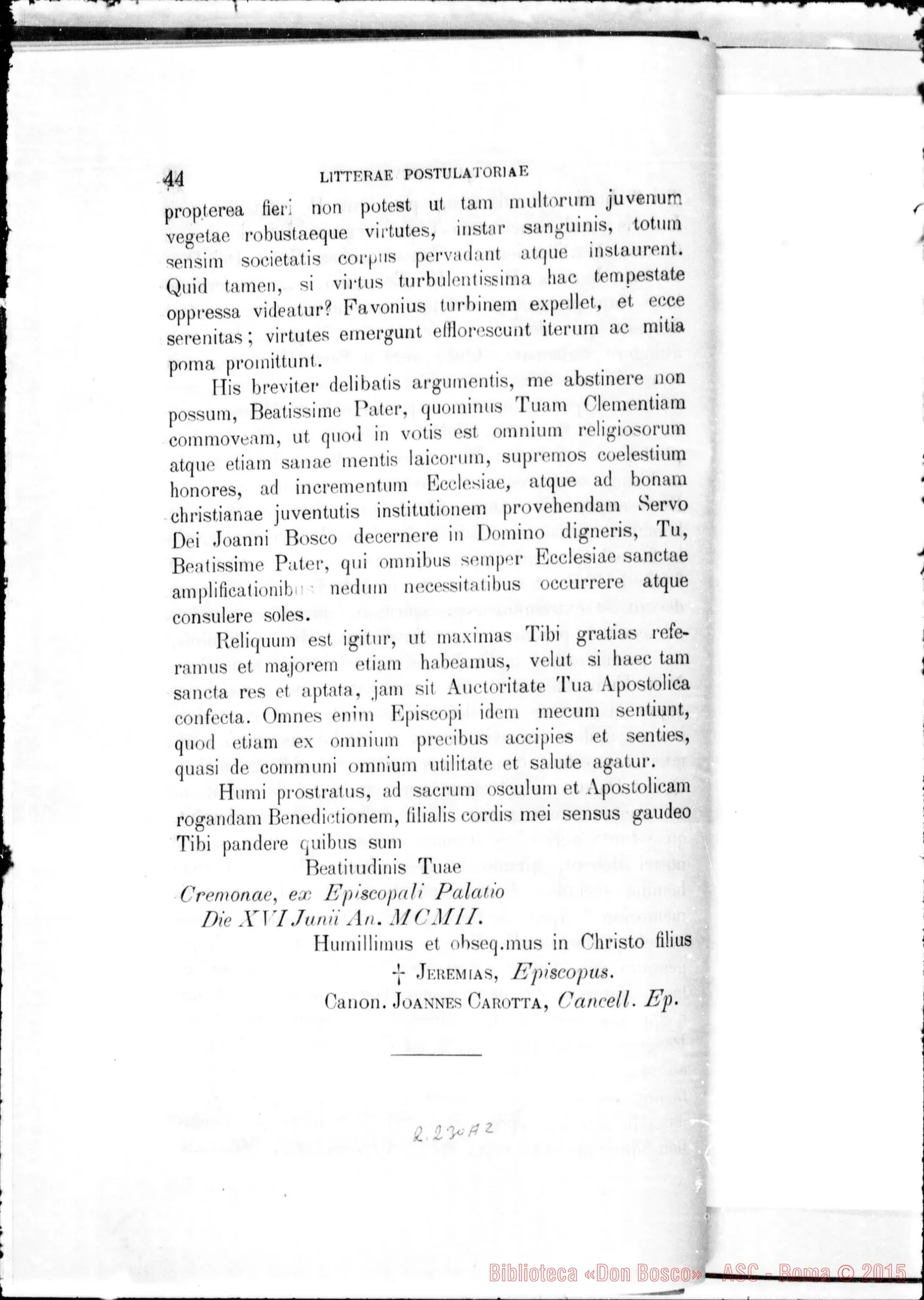 Fotogramma A 2 — Litterae Postulatoriae