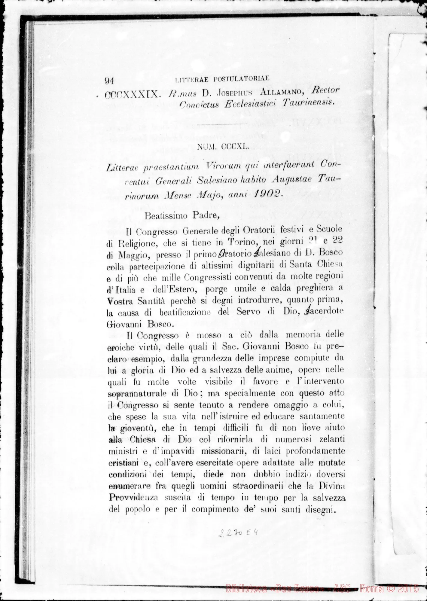 Fotogramma E 4 — Litterae Postulatoriae