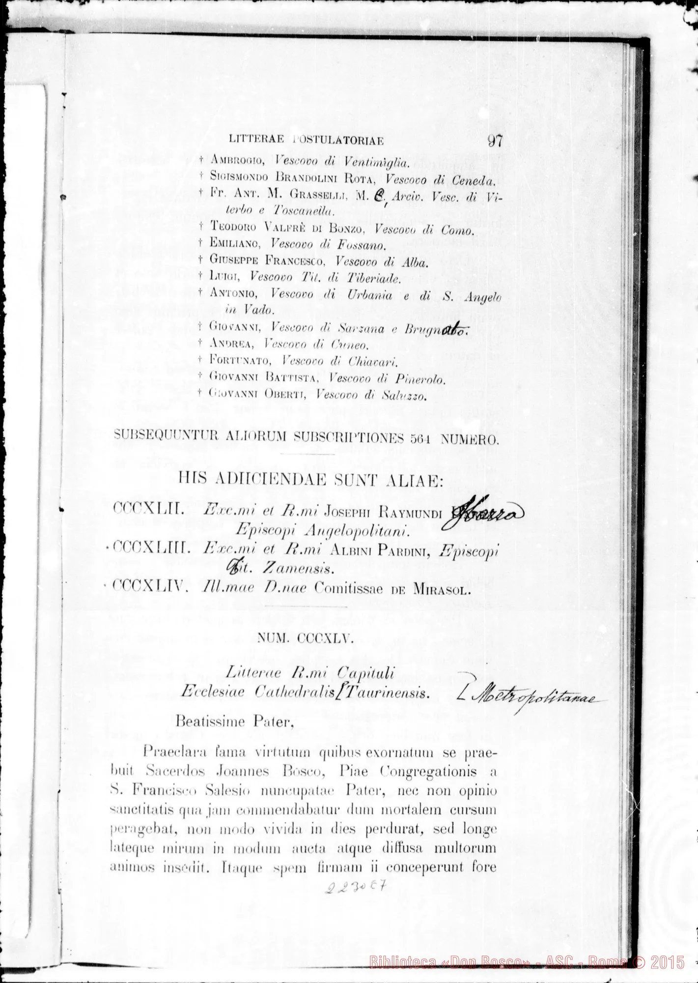 Fotogramma E 7 — Litterae Postulatoriae