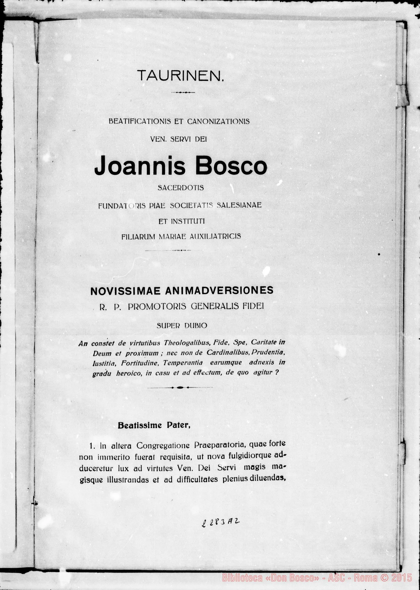 Fotogramma A 2 — Novissimae Animadversiones