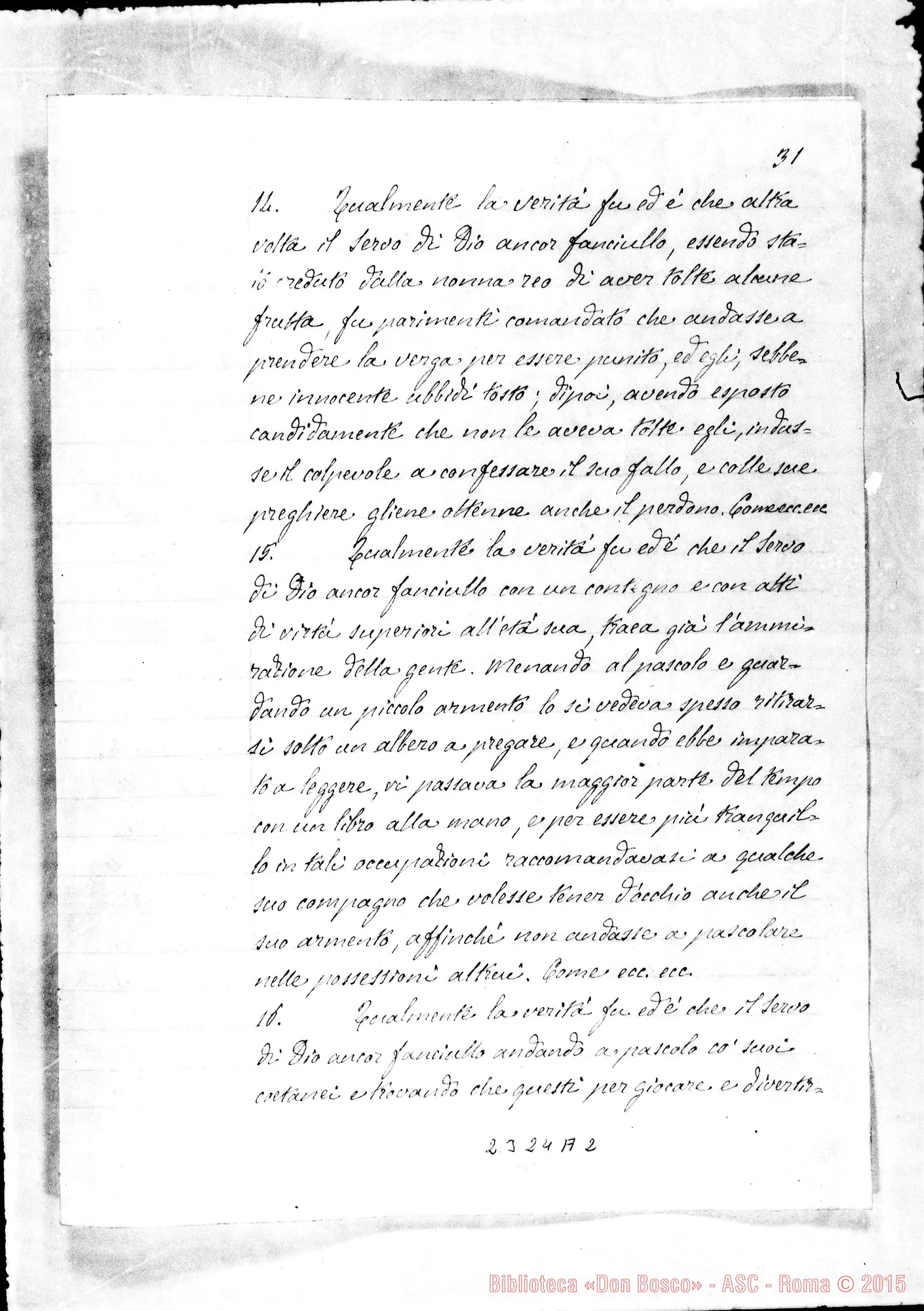 Fotogramma A 2 — De Servi Dei pueritia et adolescentia