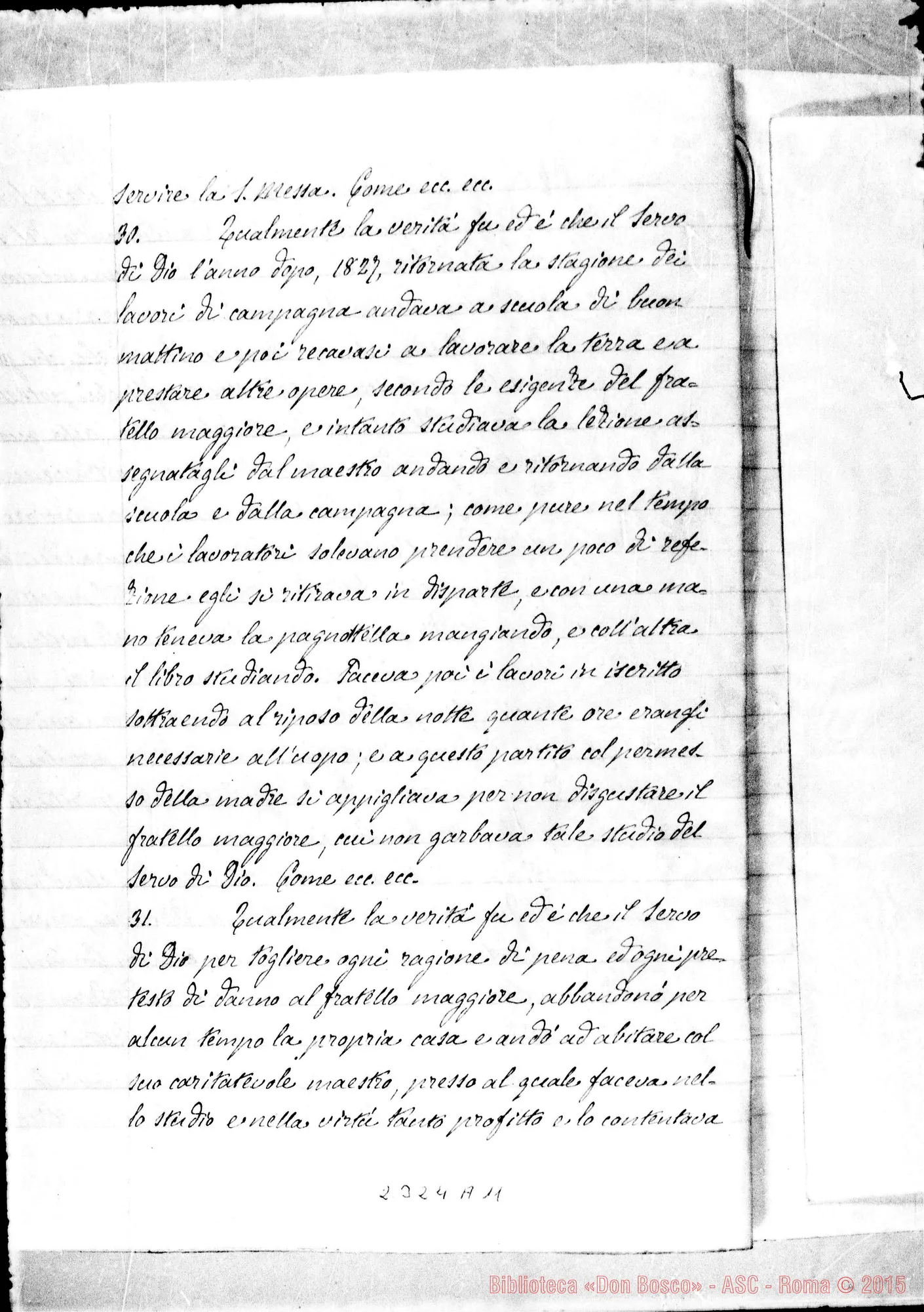 Fotogramma A 11 — De Servi Dei pueritia et adolescentia