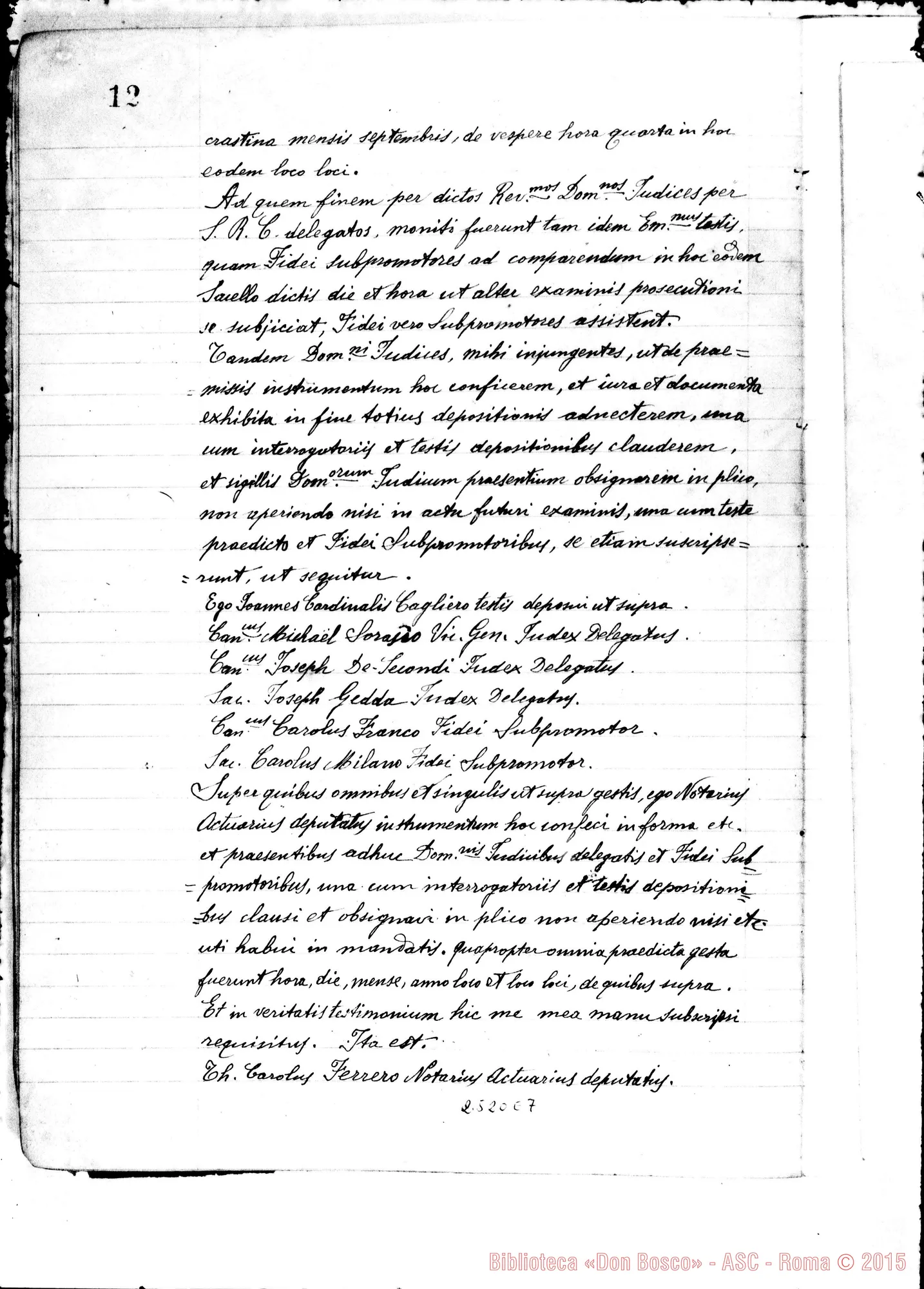 Fotogramma E 7 — Adjiciendus processui super virtutibus et miraculis in specie Venerabilis Servi Dei Joannis Bosco Sacerdotis Fundatoris Piae Societatis Salesianae.