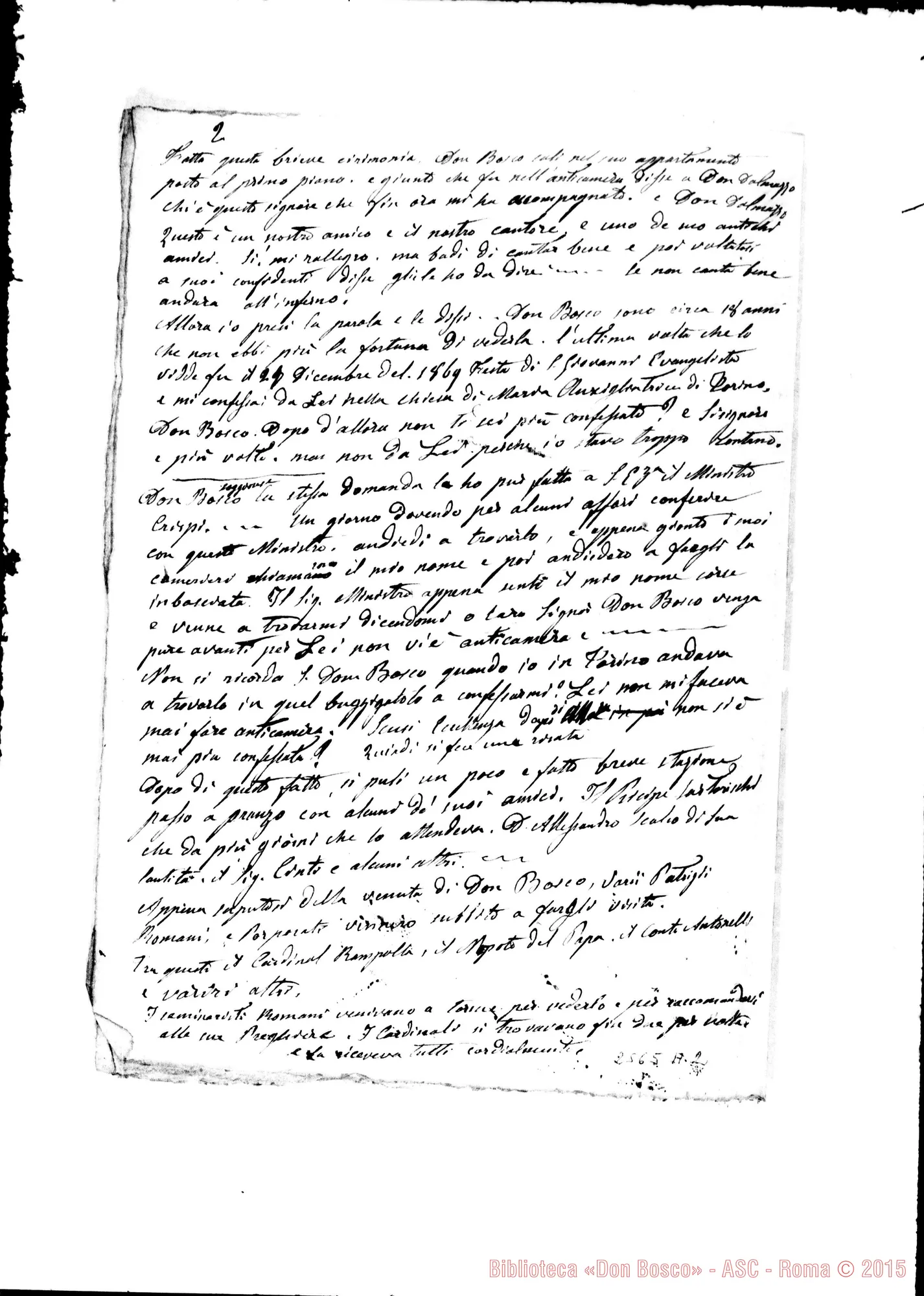 Fotogramma A 2 — D’Archino Giov.Batt., coad. SDB: «L’ultima venuta di Don Bosco A Roma». Ms.