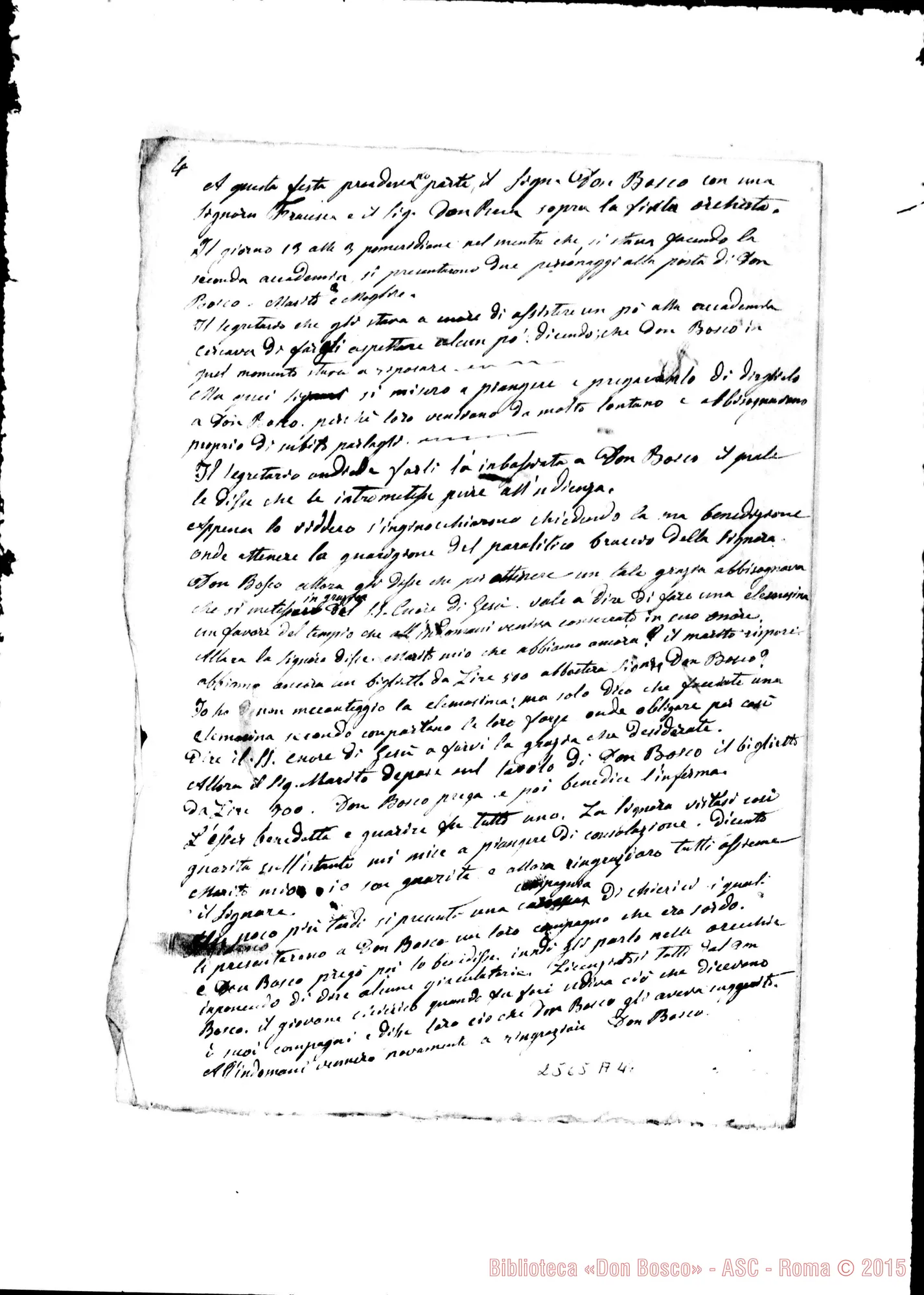 Fotogramma A 4 — D’Archino Giov.Batt., coad. SDB: «L’ultima venuta di Don Bosco A Roma». Ms.