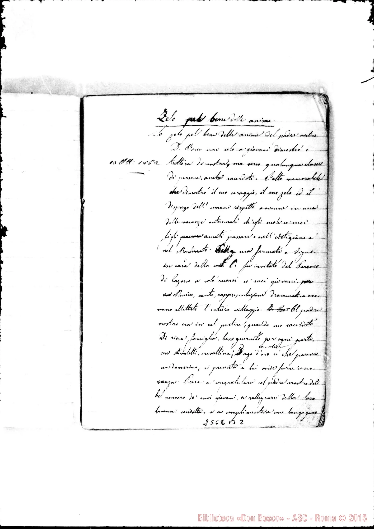 Fotogramma B 2 — «Zelo pel bene delle anime». Appunti di prediche di Don Bosco. Quaderno ms.
