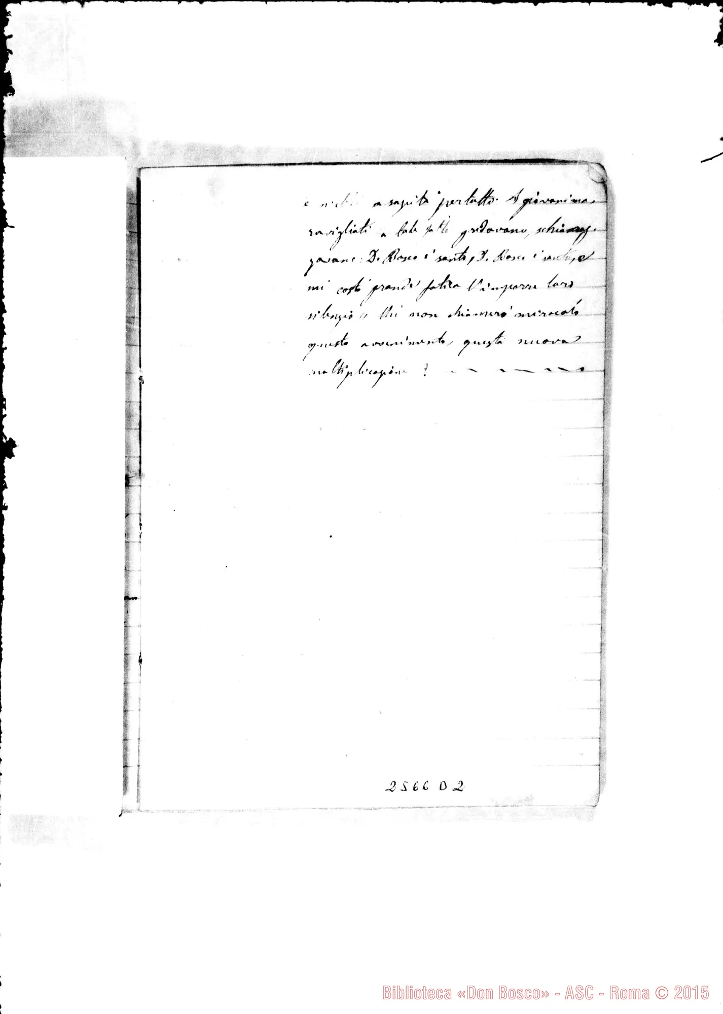 Fotogramma D 2 — «Zelo pel bene delle anime». Appunti di prediche di Don Bosco. Quaderno ms.