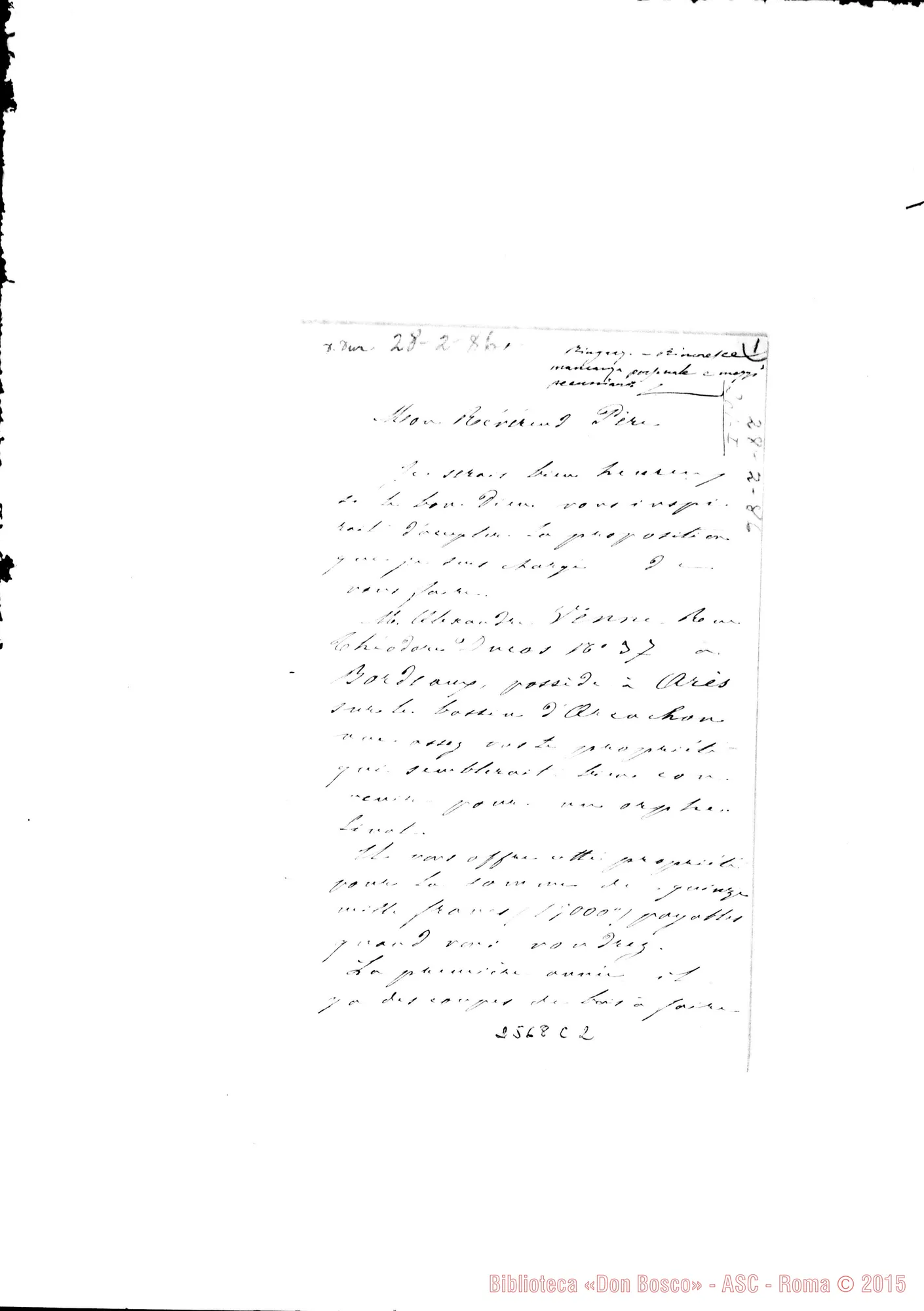 Fotogramma C 2 — Curato A.Corbin - Mon Révérend Pére, 28-02-1886. Autogr. Rua