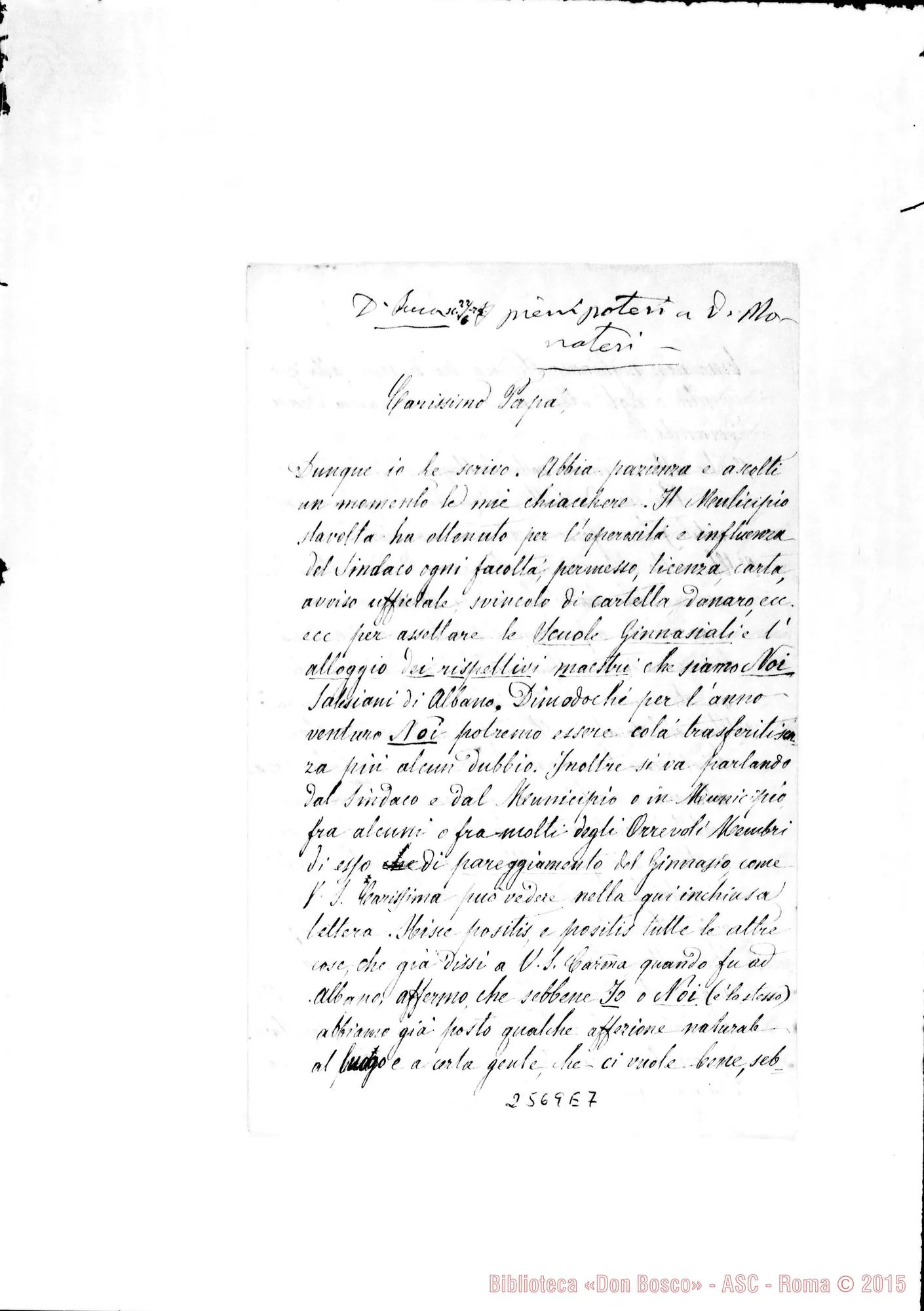 Fotogramma E 7 — Monateri G. - D. Bosco. Albano, 19-06-1878. Autogr. Bosco