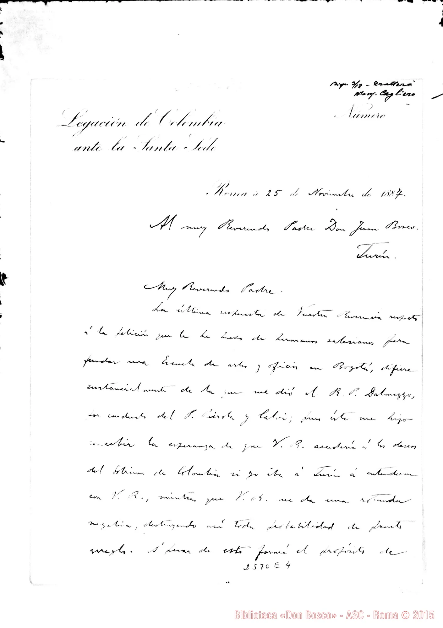 Fotogramma E 4 — Vélez Joaquín - D. Bosco. Roma, 25-11-1887 Cfr. ancora