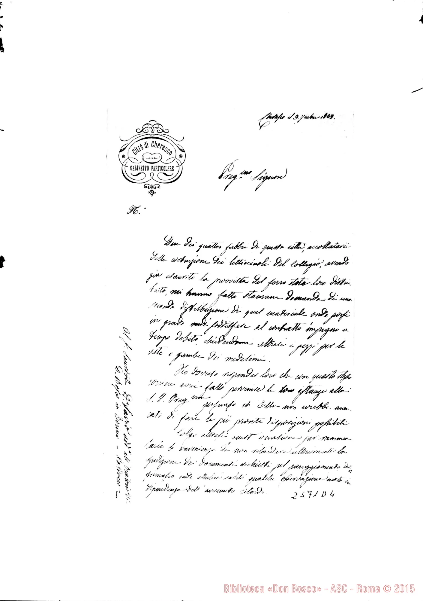 Fotogramma D 4 — Sindaco Galli - Preg.mo Signore. Cherasco, 9-09-1869
