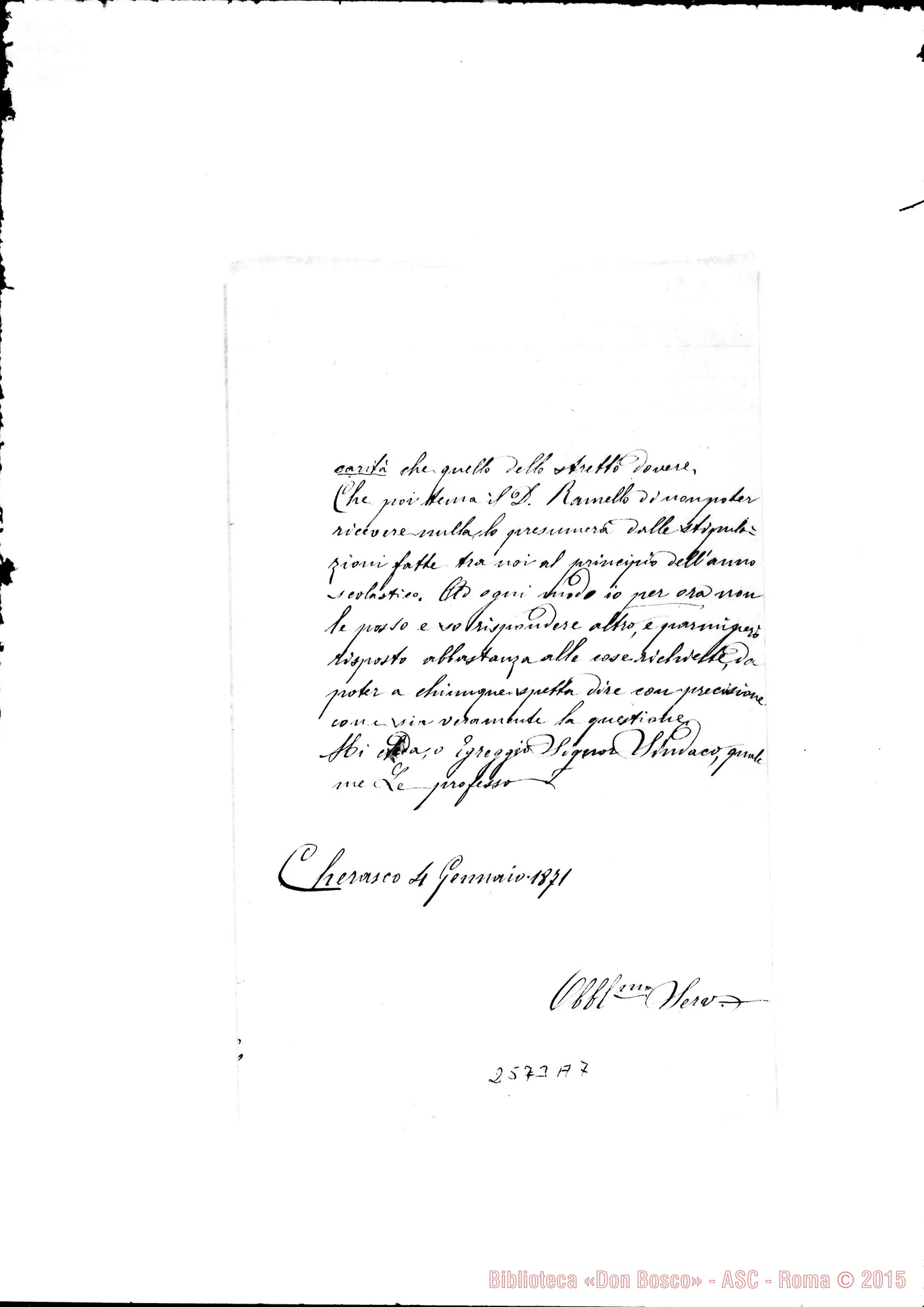 Fotogramma A 7 — Lettera al Sindaco. Copia, senza firma, 4-01-1871