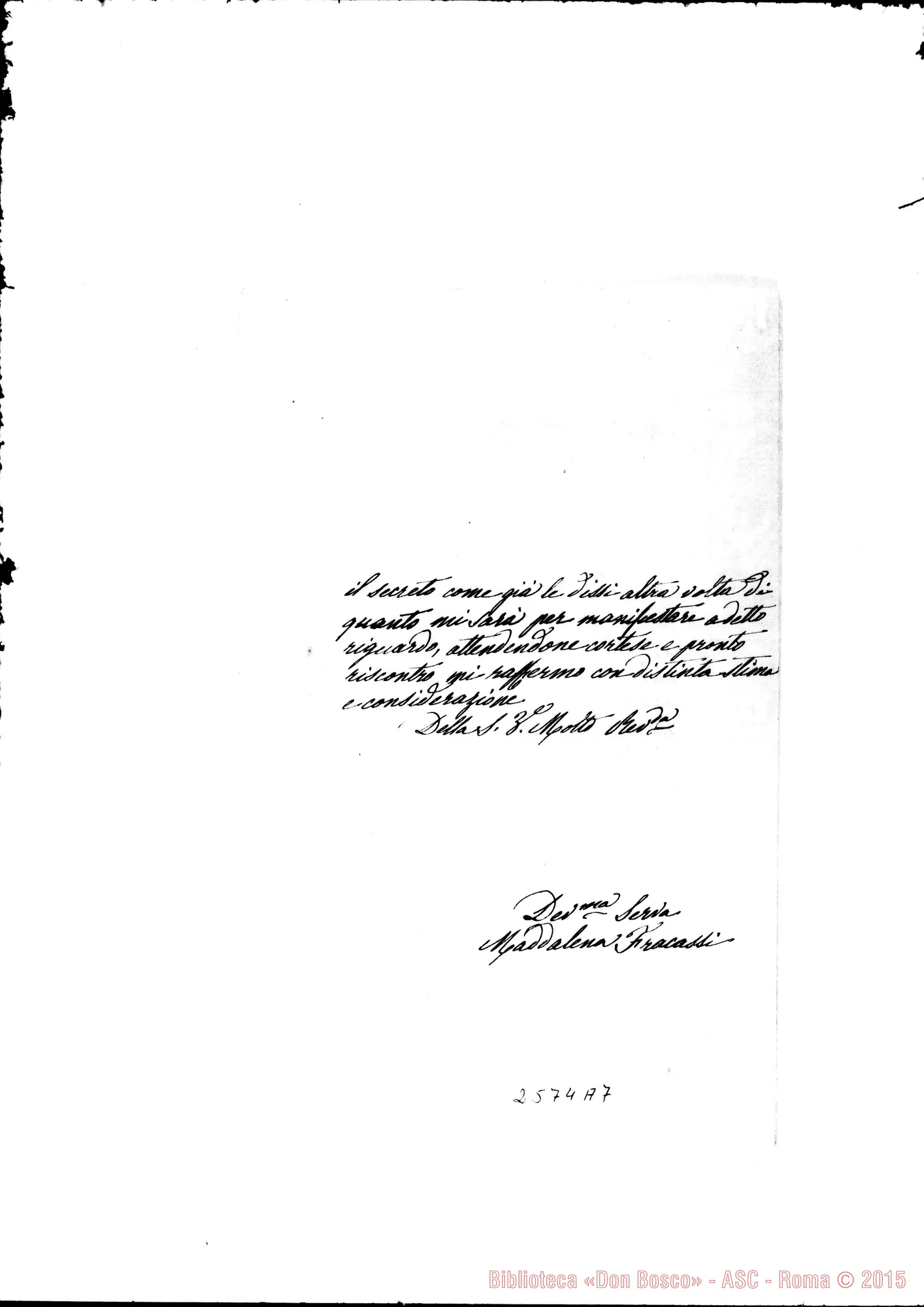 Fotogramma A 7 — Fracassi Maddalena - Rev.do Signore. Cherasco, 2-11-1871