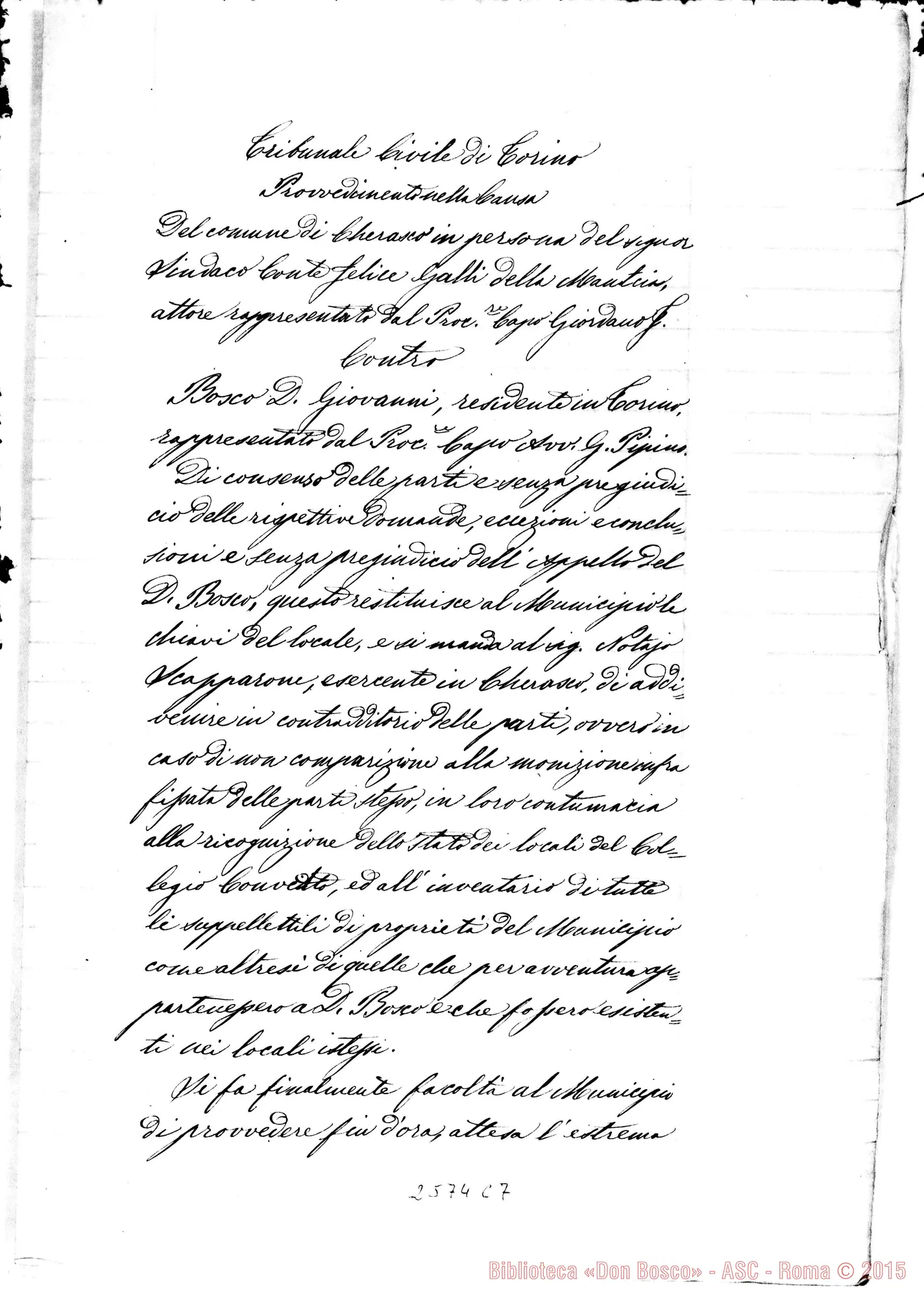 Fotogramma C 7 — II Comune di Cherasco contro Don Bosco. 25-10-1871