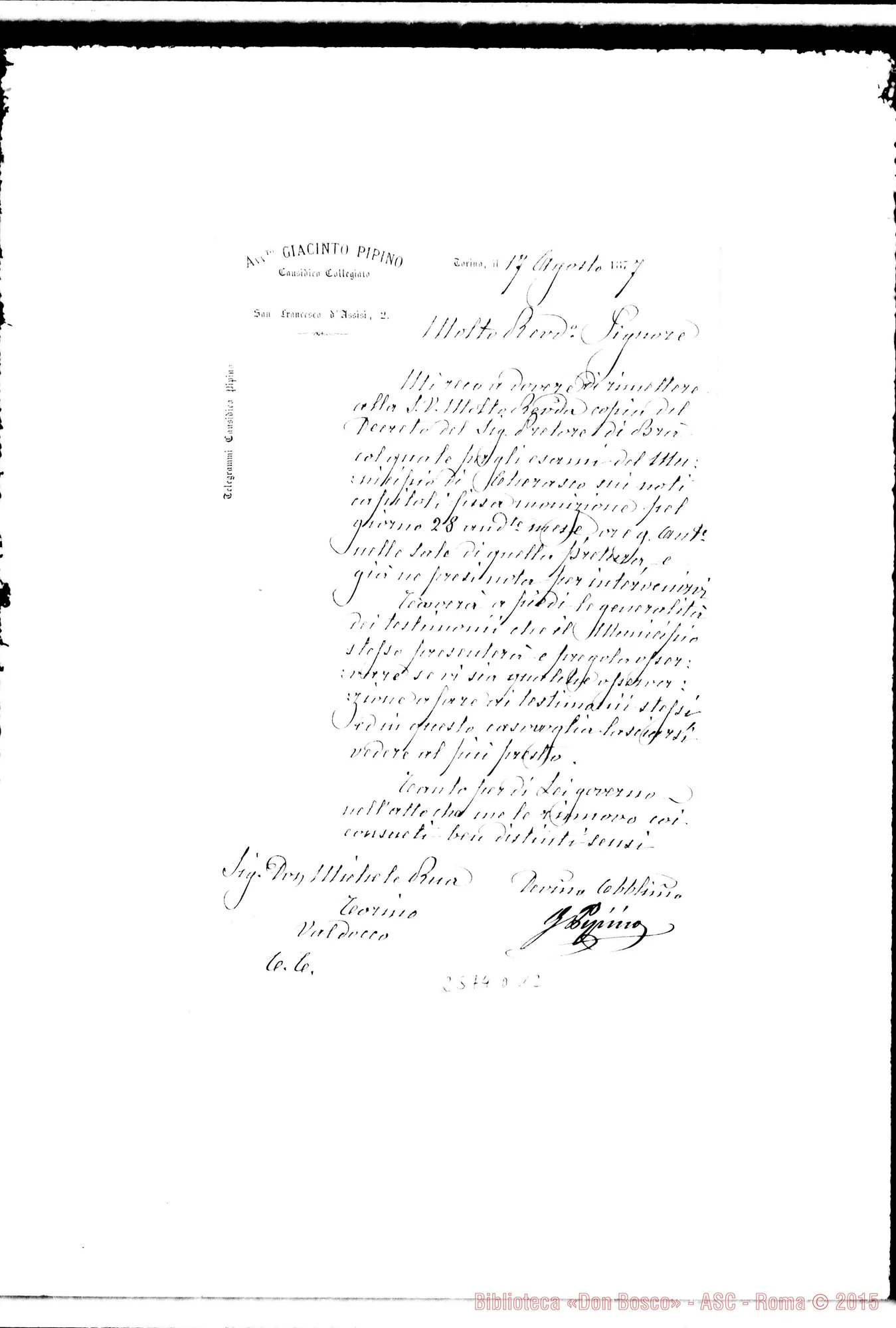 Fotogramma D 12 — Pipino Giacinto, avv. - Rua. Torino, 17-08-1877
