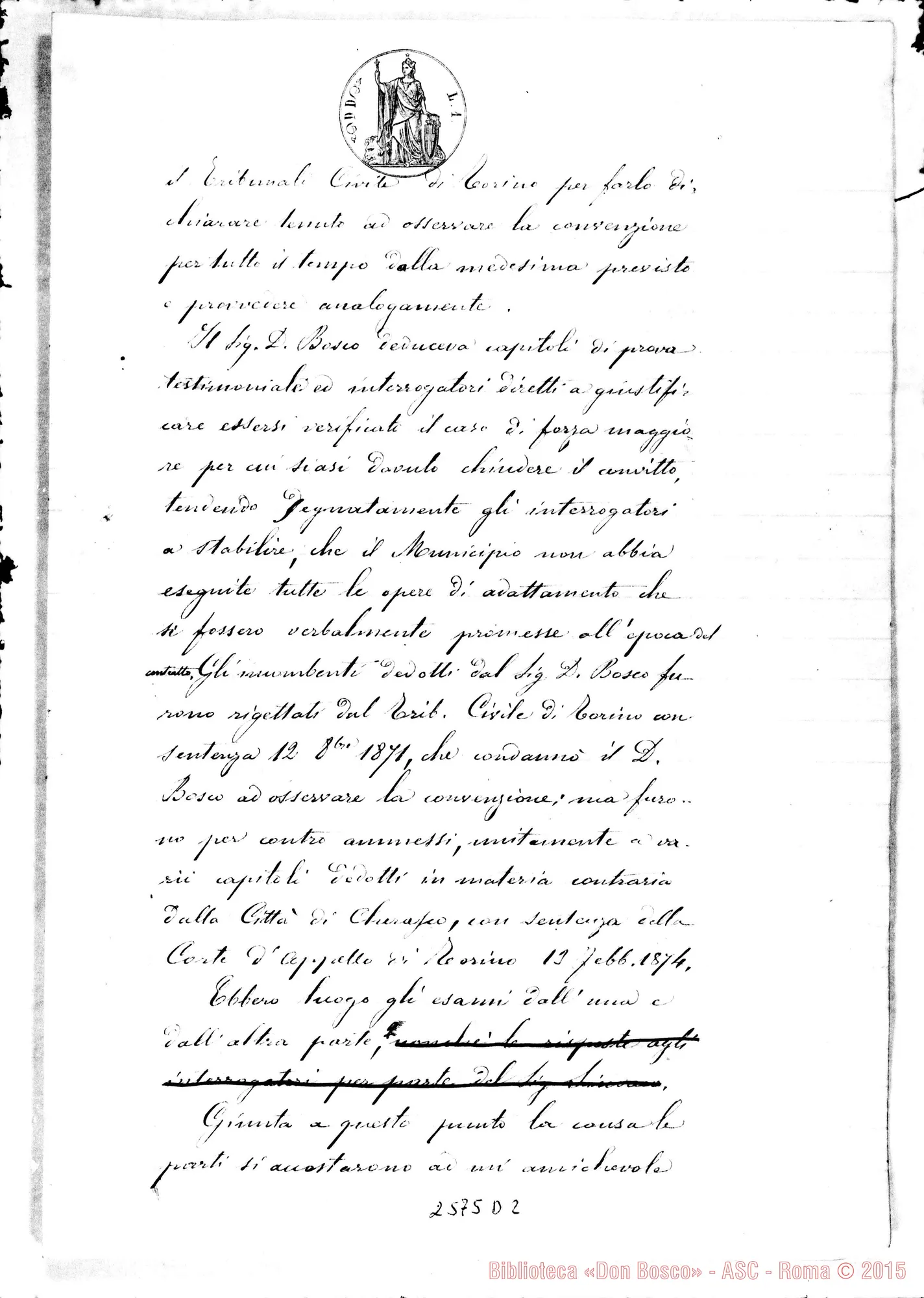 Fotogramma D 2 — Il Municipio sulla convenzione con D. Bosco. Torino, 14-08-1878