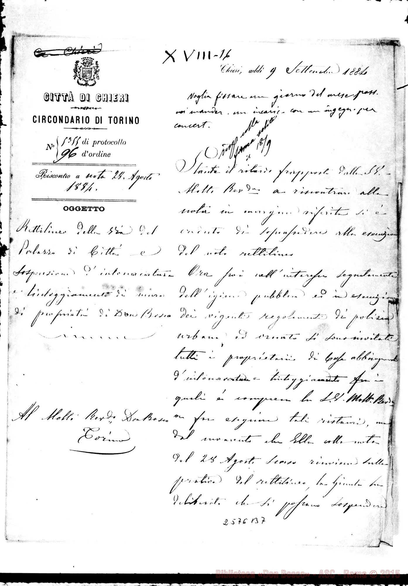 Fotogramma B 7 — Sindaco di Chieri - Don Bosco. Chieri, 9-09-1884