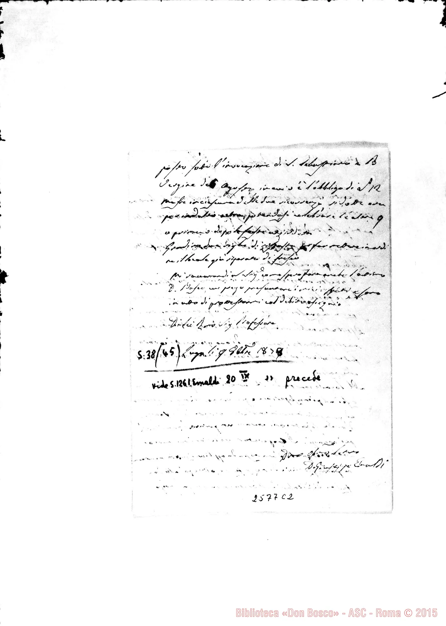 Fotogramma C 2 — D. Emaldi Giuseppe - Rev.do Professore. Lugo, 9-10-1878