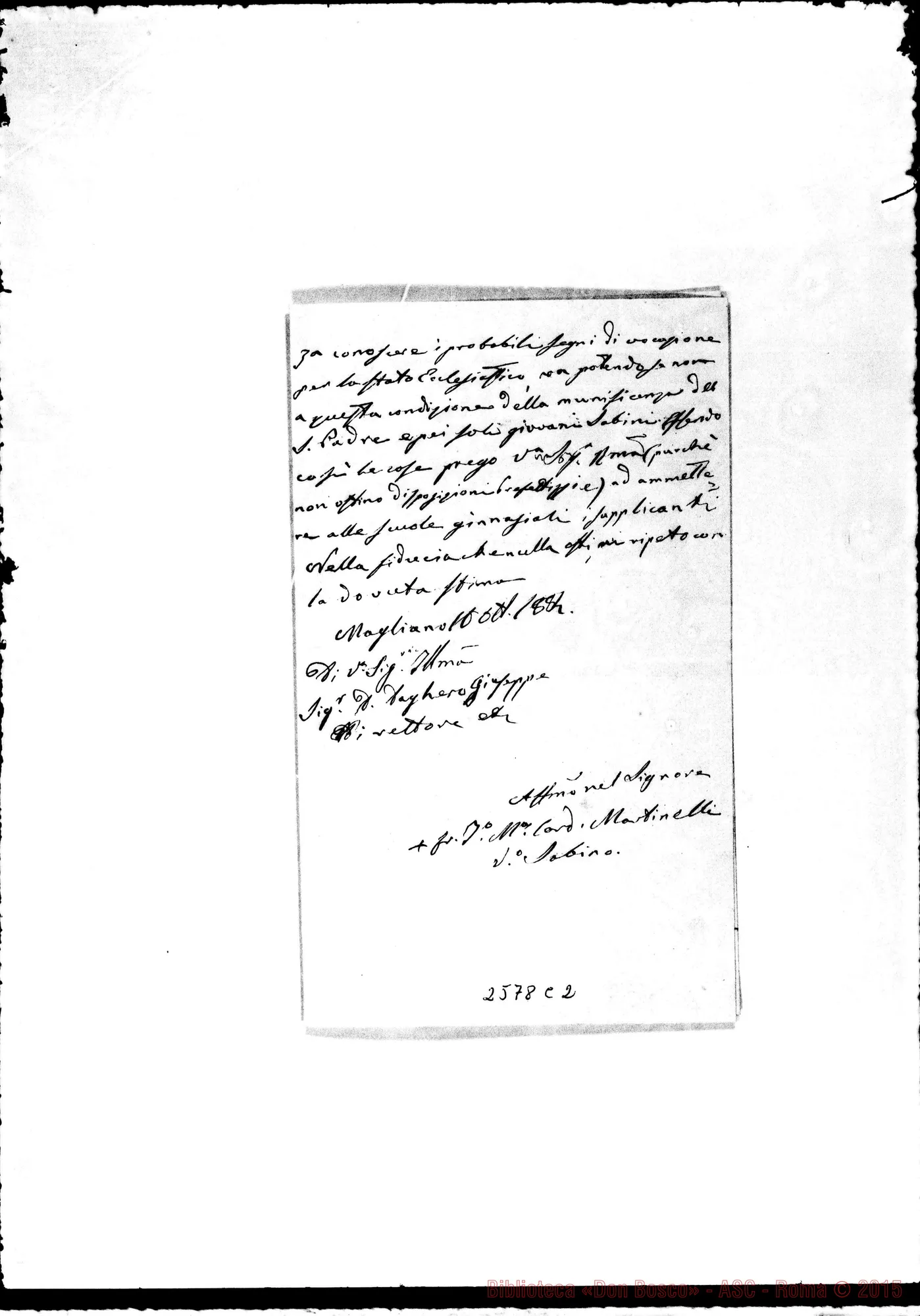 Fotogramma C 2 — Card. Martinelli - Daghero Giuseppe. Magliano Sabina, 16-10-1884