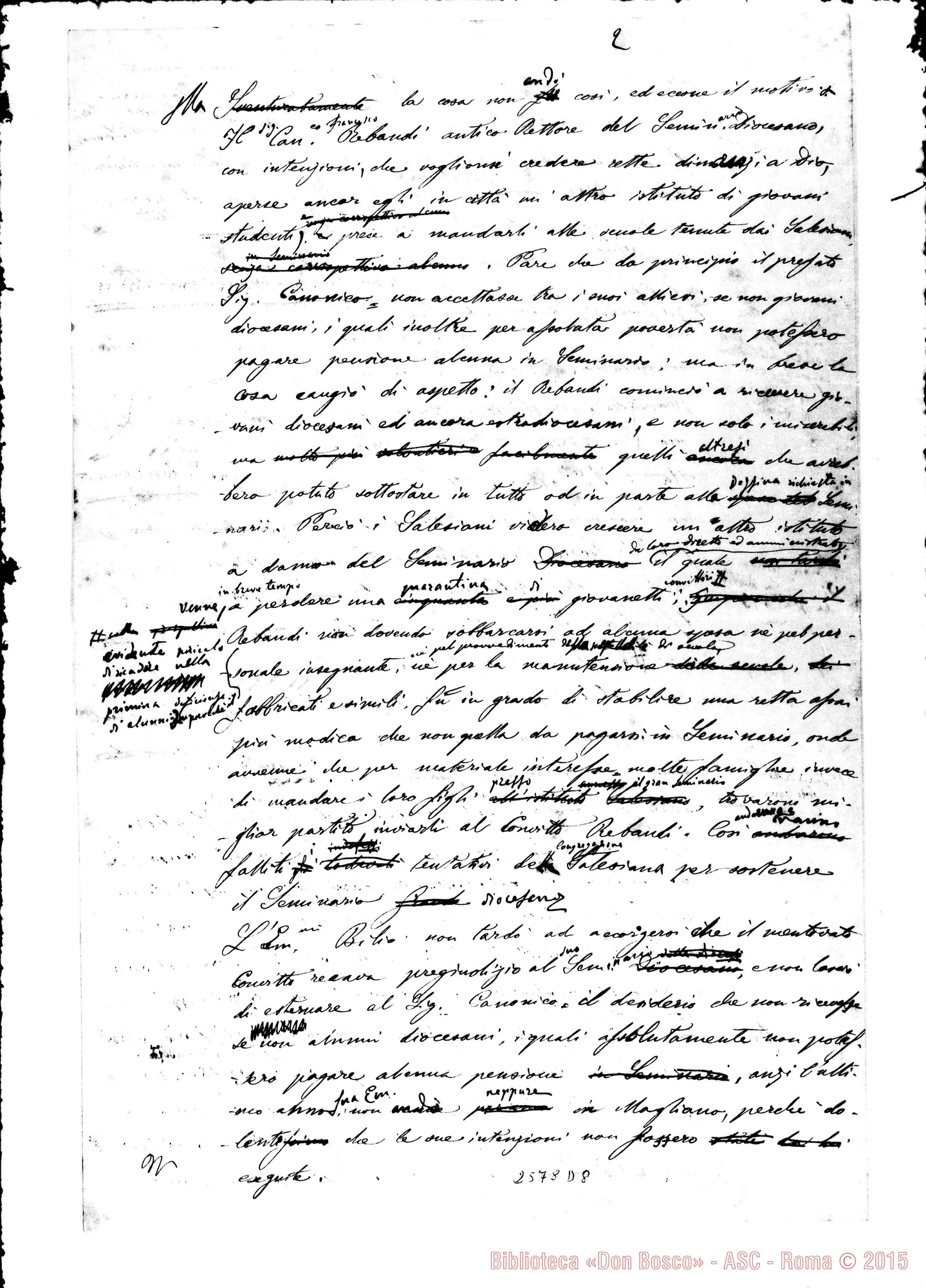 Fotogramma D 8 — Esposizione sulla vertenza circa il seminario di Milano. Nov.1884. Ms. con correzioni di D. Bonetti E autogr. Rua