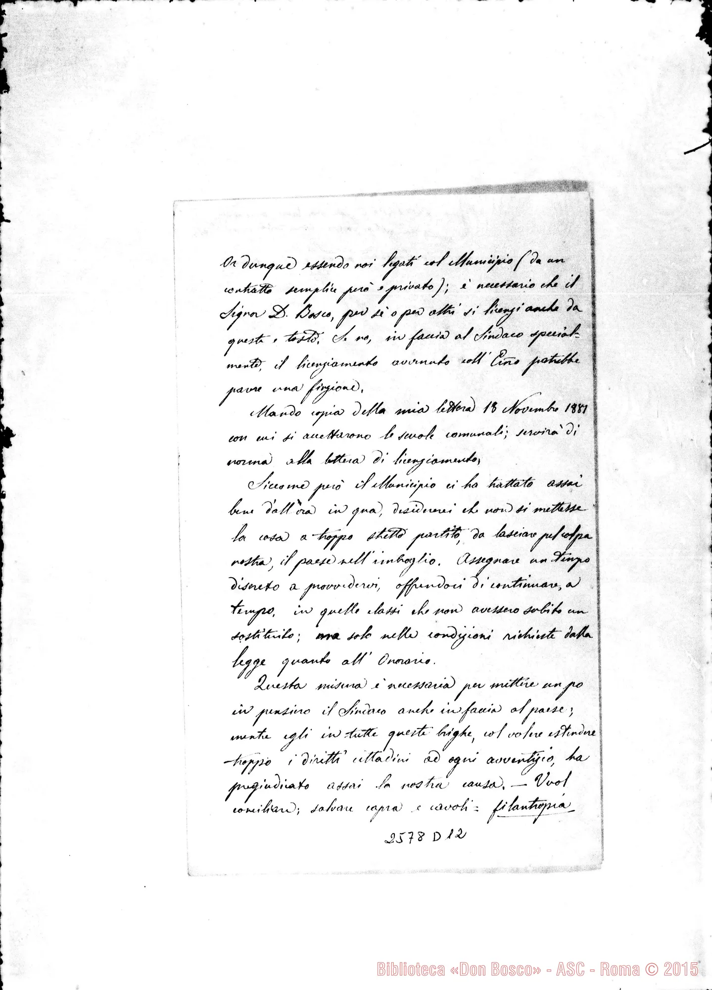 Fotogramma D 12 — Daghero Giuseppe - D. Rua. Magliano Sabina, 7-11-1884. Autogr. Rua