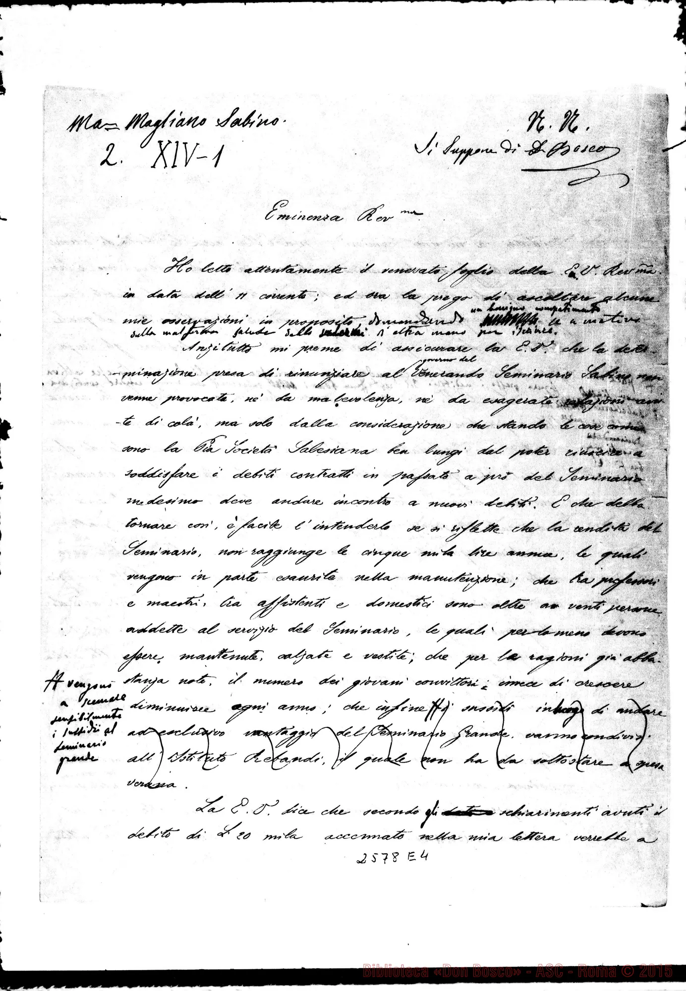 Fotogramma E 4 — Minuta di risposta A Eminenza. 17-11-1884